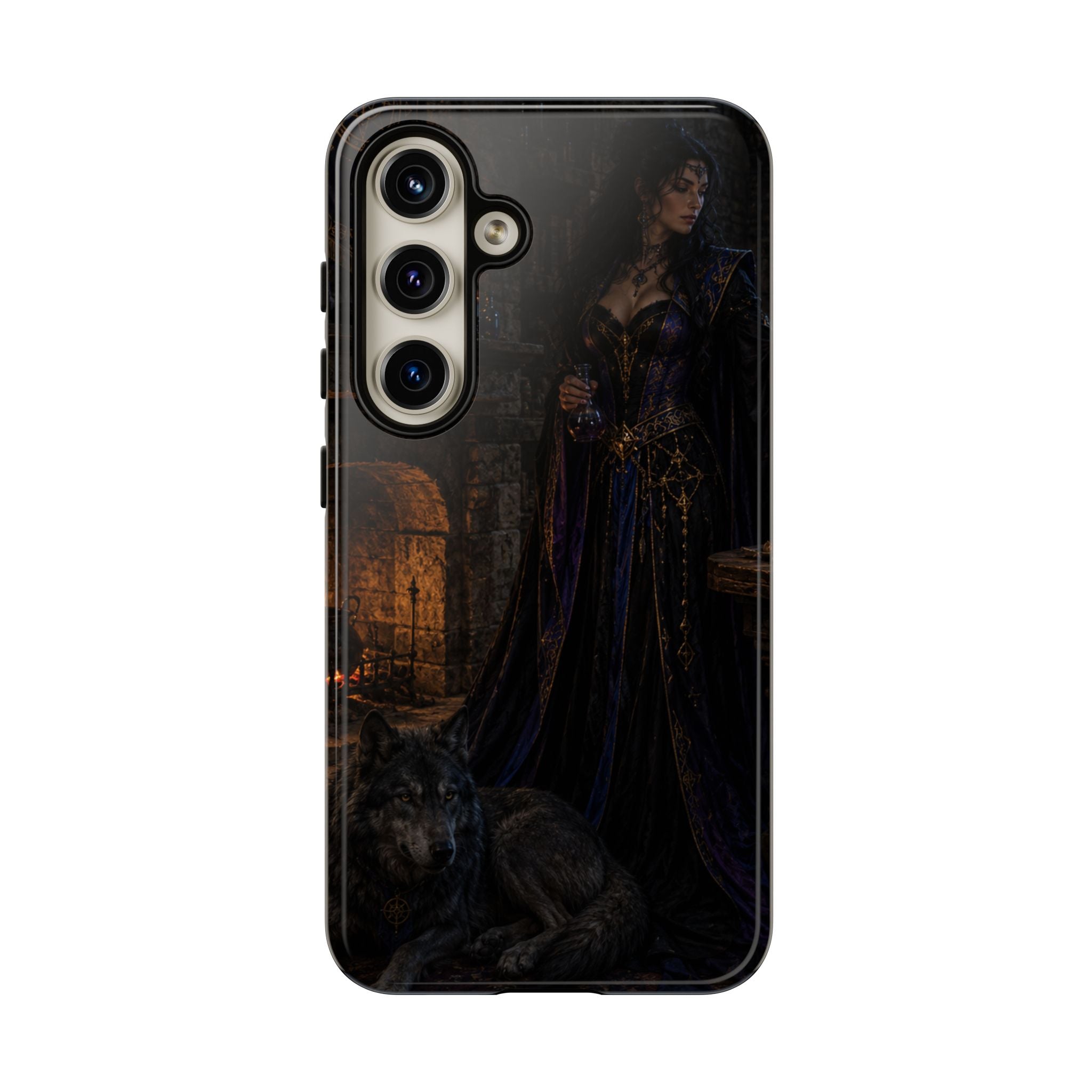 Gothic Witch Phone Case — Dark Fantasy Wolf & Fireplace Tough Case