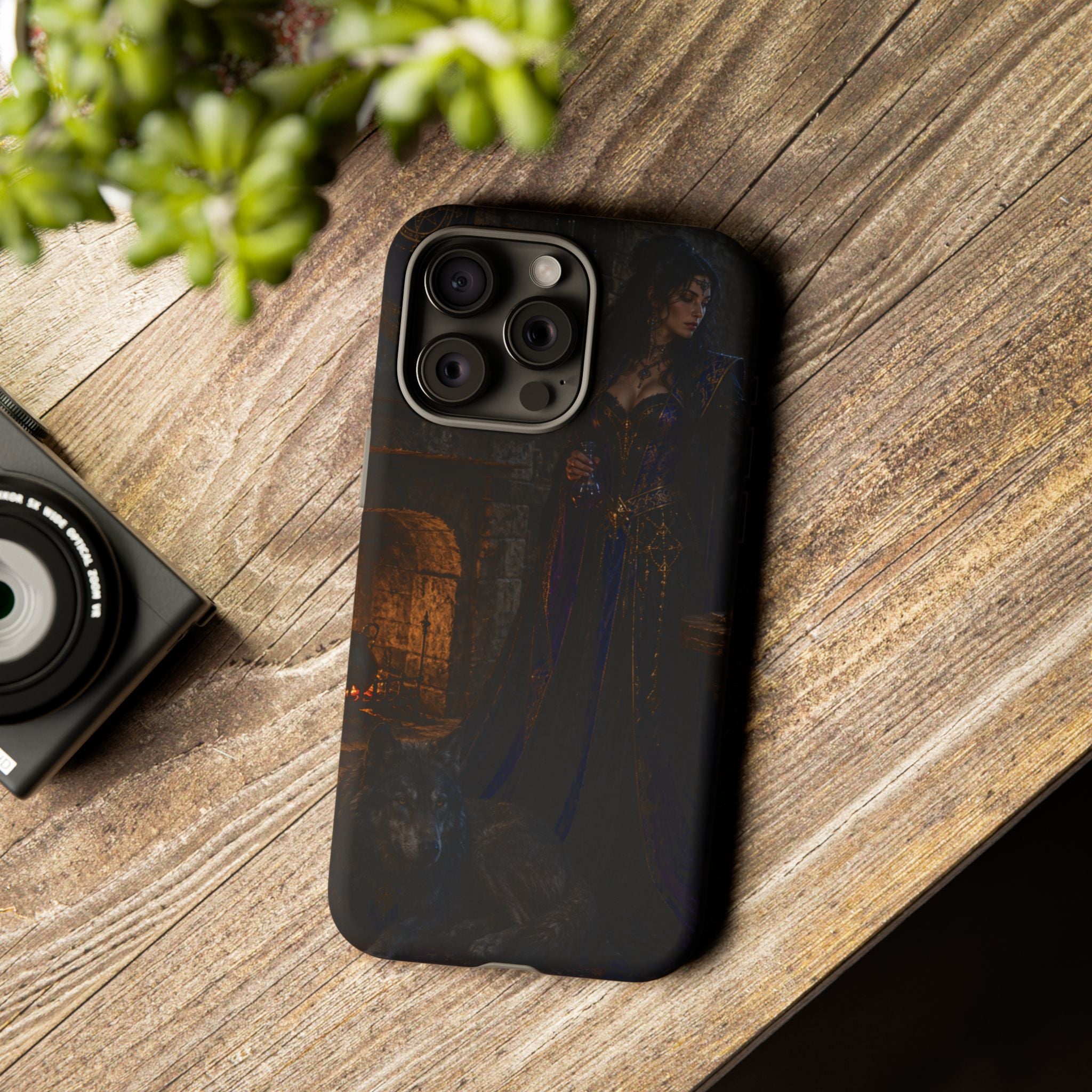 Gothic Witch Phone Case — Dark Fantasy Wolf & Fireplace Tough Case