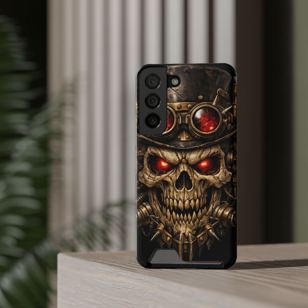 Skull Goggles Card Wallet Phone Case — Steampunk Red-Eye Armor