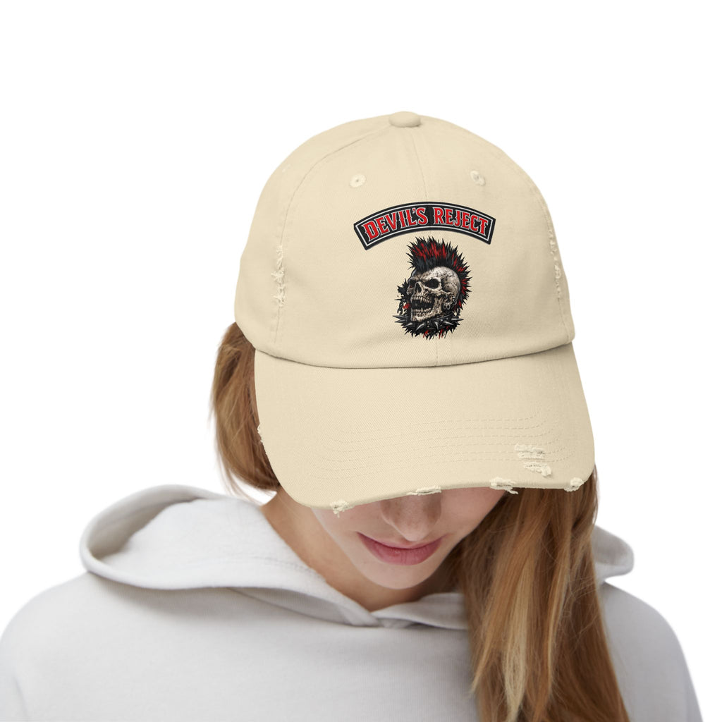 Distressed Skull Cap - "Devil's Reject" Punk Rock Dad Hat