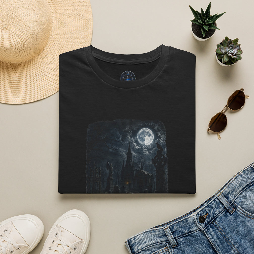 Moonlit Castle T-Shirt — Gothic Night Sky Tee for Fantasy & Goth Fans