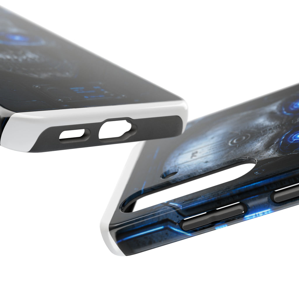 Cyber Skull Tough Phone Case — Blue LED Scary Robot Skull iPhone Case