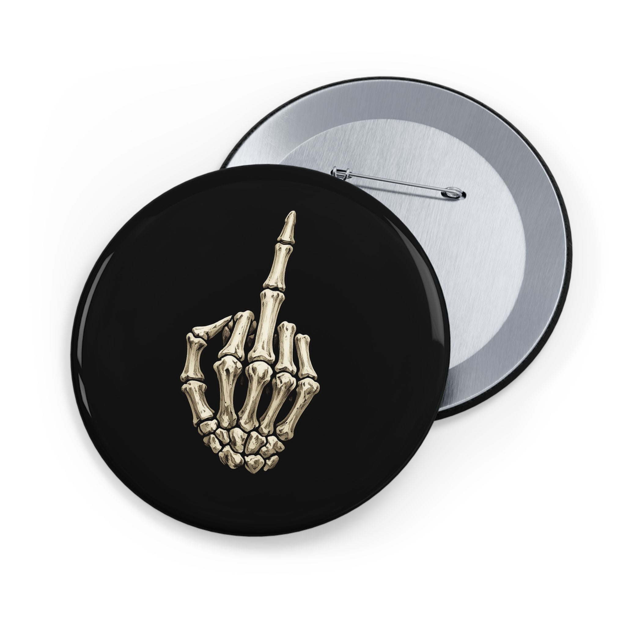 Skeleton Finger Round Pin — Gothic Punk Enamel Button