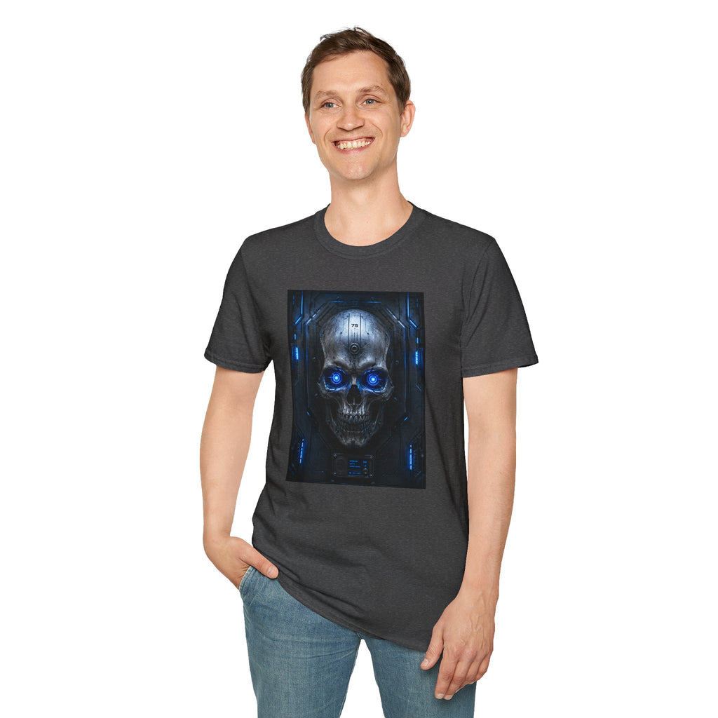 Skull Cyberpunk T-Shirt — Blue Glowing Skull Sci‑Fi Graphic Tee