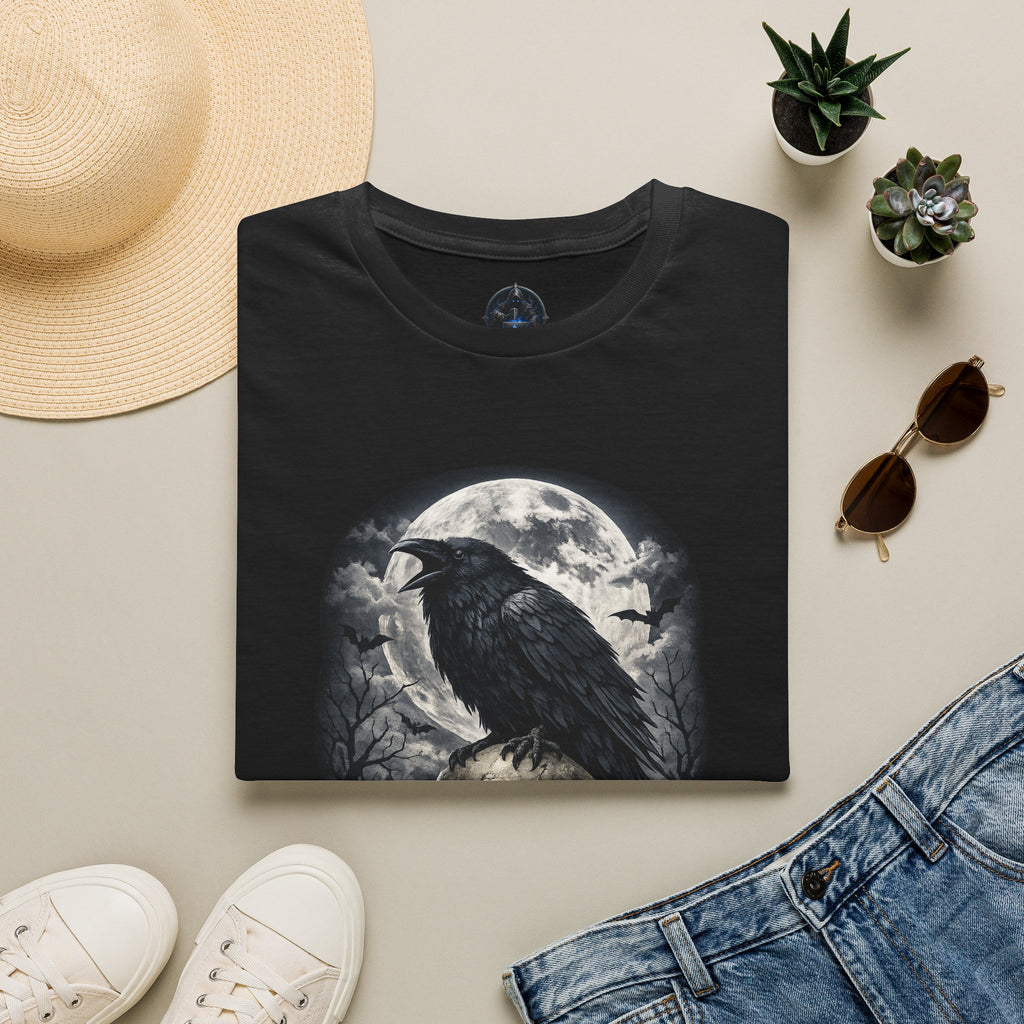 Raven & Skull Moon T-Shirt — Gothic Crow Graphic Tee