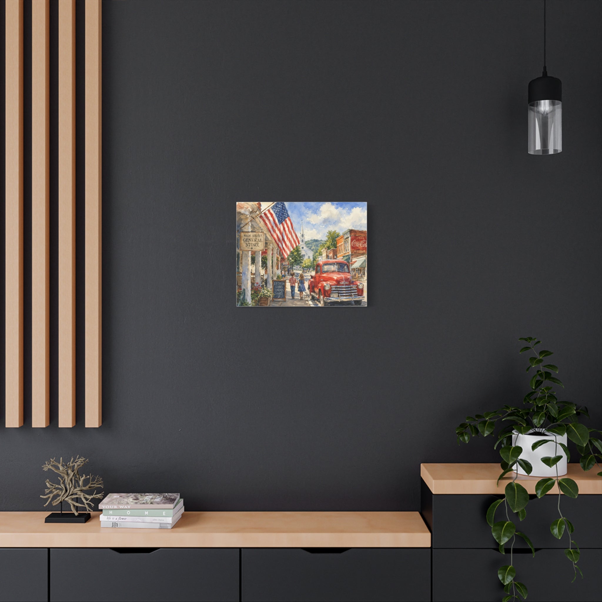 Main Street Americana Canvas Print — Vintage Small Town Scene