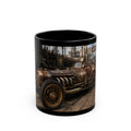 Steampunk Vintage Racecar Black Mug - 'Finish' Retro Racing Coffee Cup (11oz/15oz)
