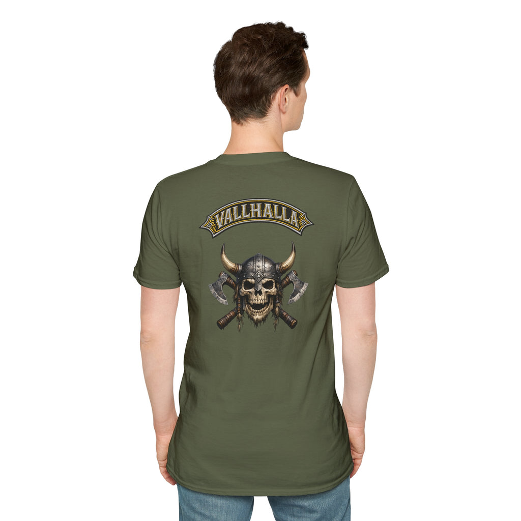 Valhalla Skull & Crossed Axes T-Shirt — Viking Pirate Chest Logo