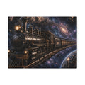 Steam Train Through the Cosmos Canvas Art — Vintage Locomotive Space Poster