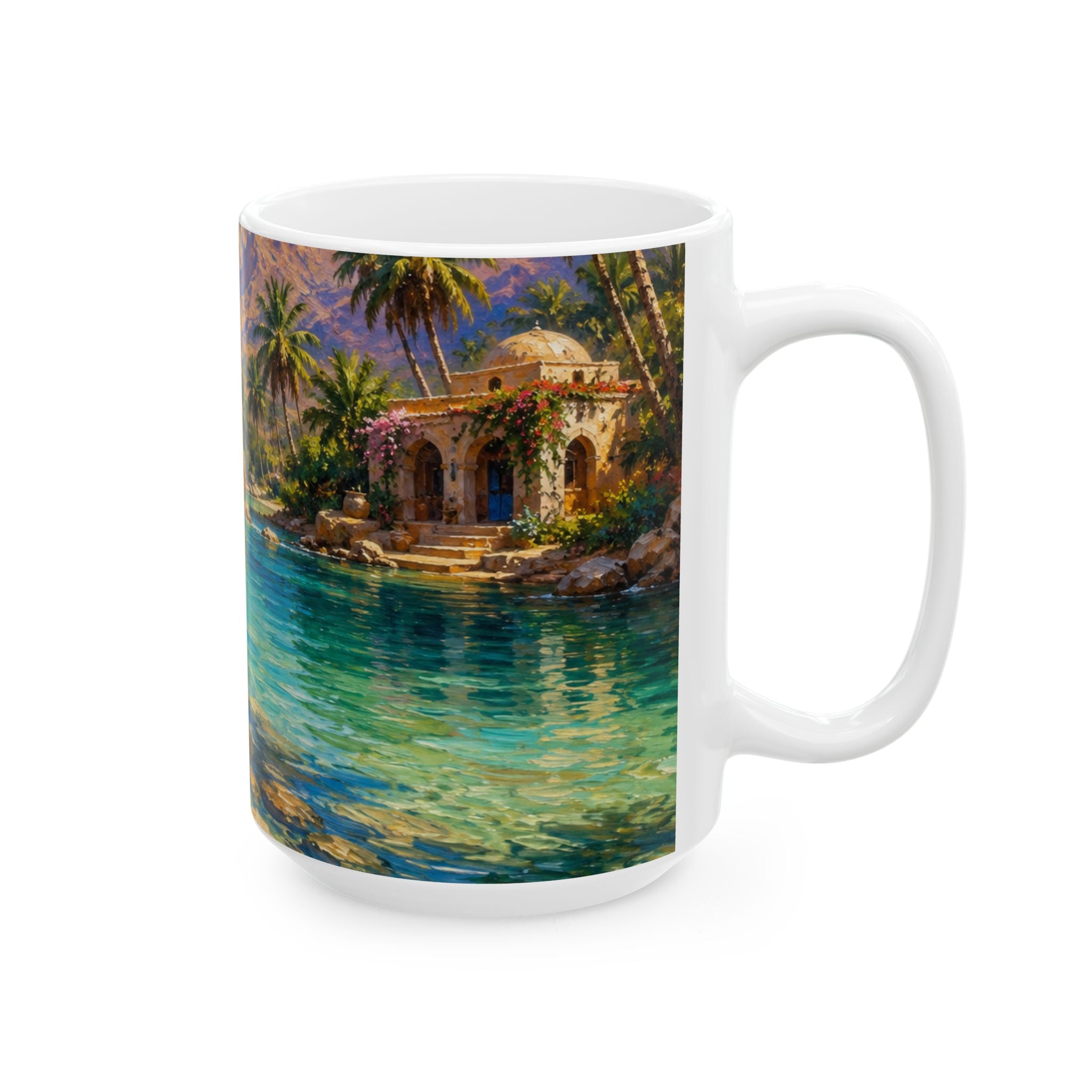 Tropical Paradise Ceramic Mug — Scenic Island Beach Sunset (11oz & 15oz)