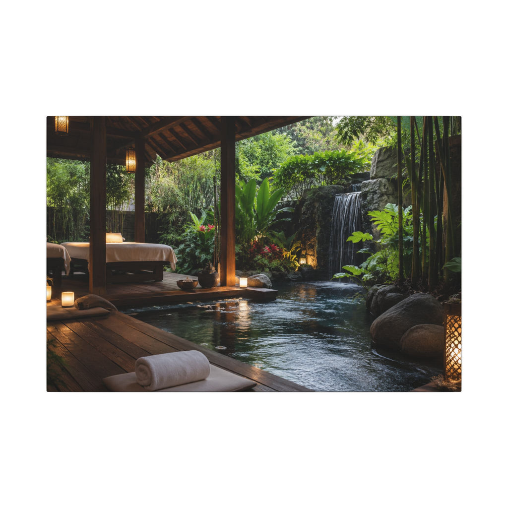 Spa Retreat Canvas Print — Tropical Waterfall Relaxation Wall Art