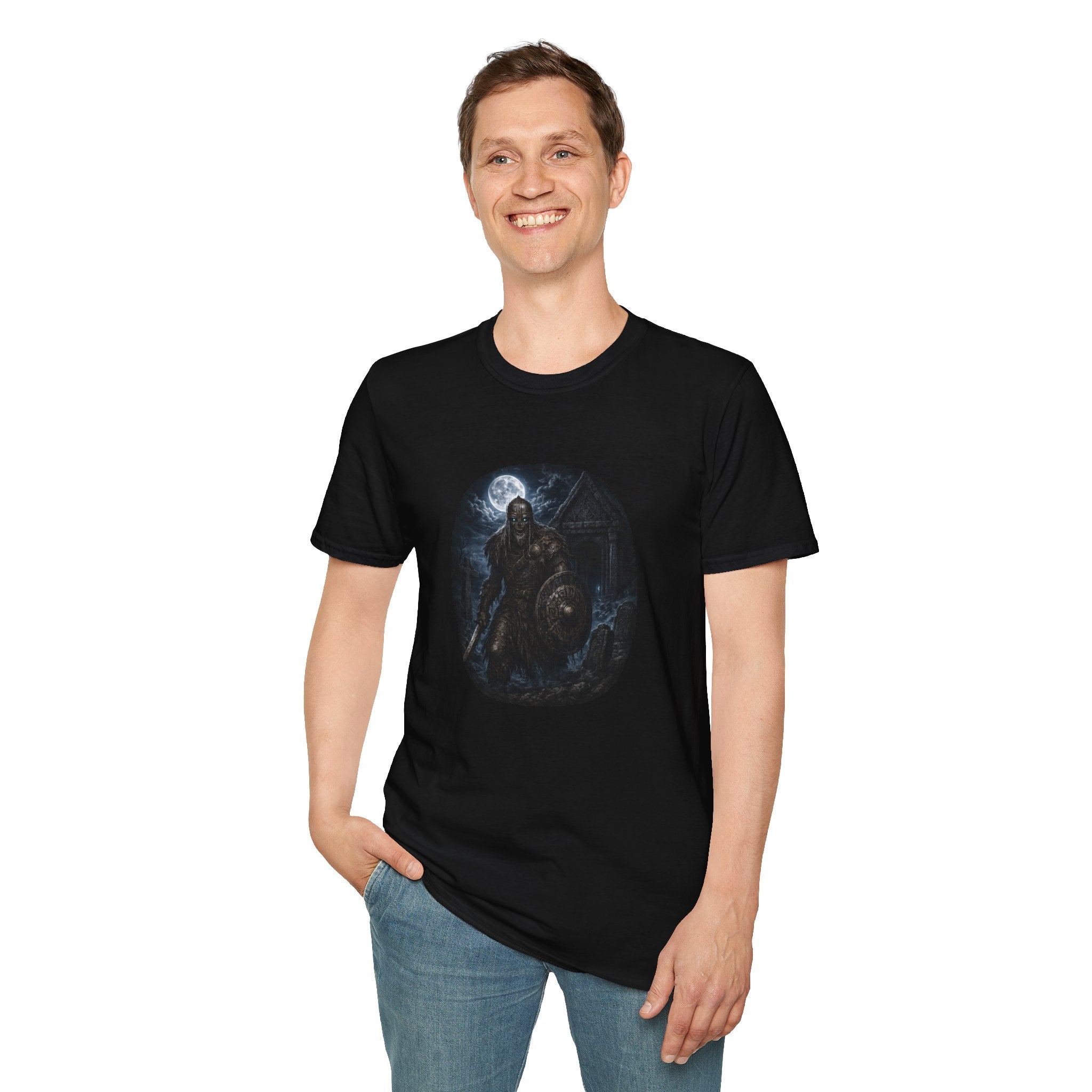Viking Draugr Warrior Moon T-Shirt — Norse Shieldmaiden / Warrior Graphic Tee