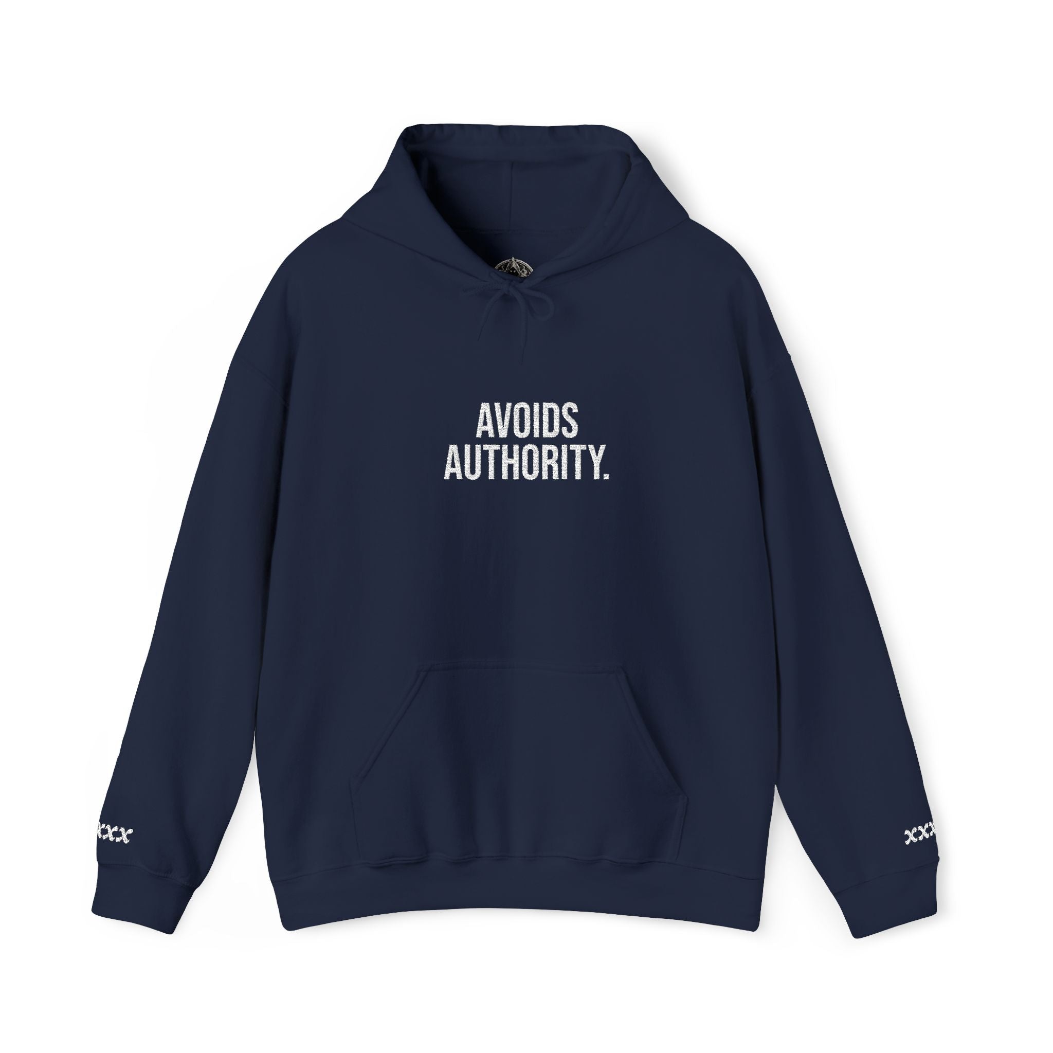 Avoids Authority Hoodie — Rebellious Embroidered Pullover