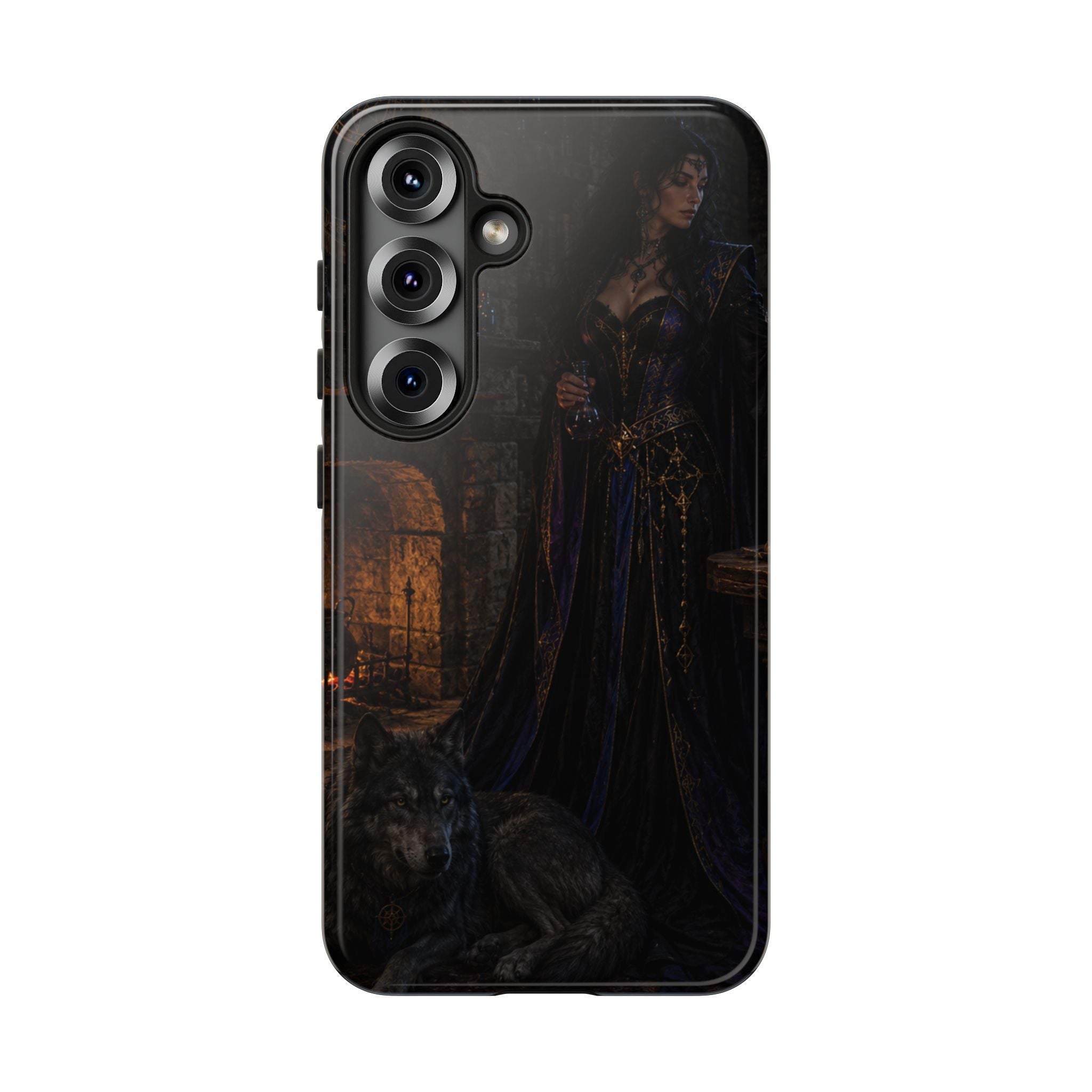 Gothic Witch Phone Case — Dark Fantasy Wolf & Fireplace Tough Case