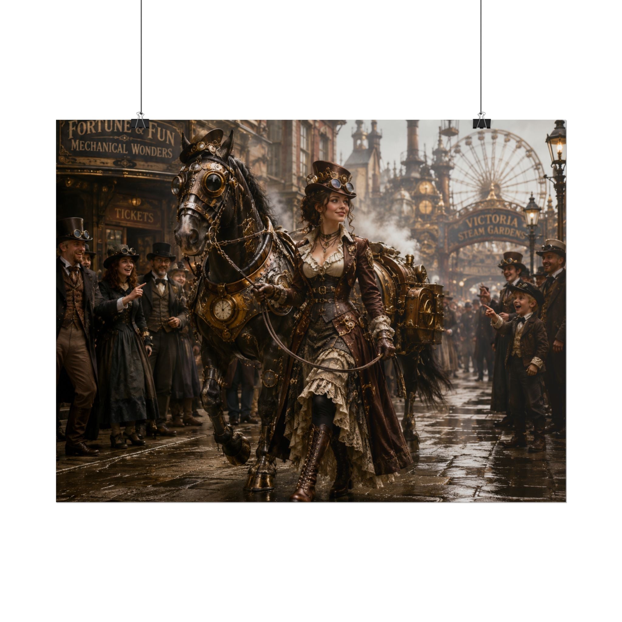 Steampunk City Parade Poster — Victorian Fantasy Rolled Art Print