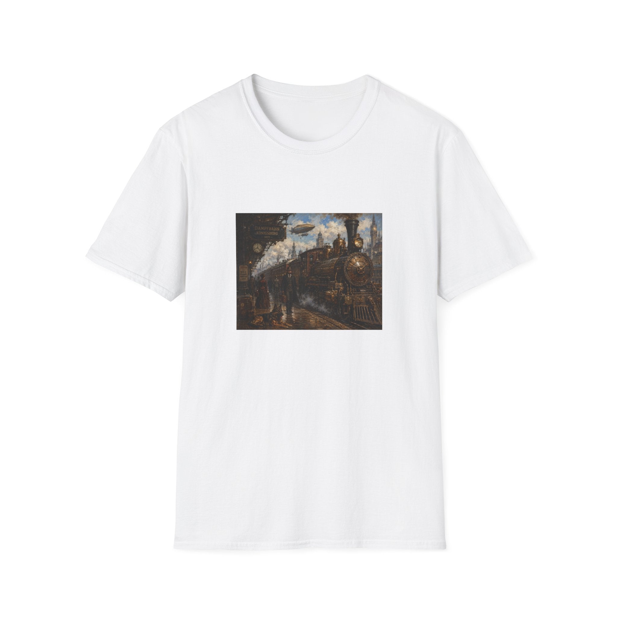 Steampunk Steamtrain T‑Shirt — Vintage Airship & Locomotive Art Tee