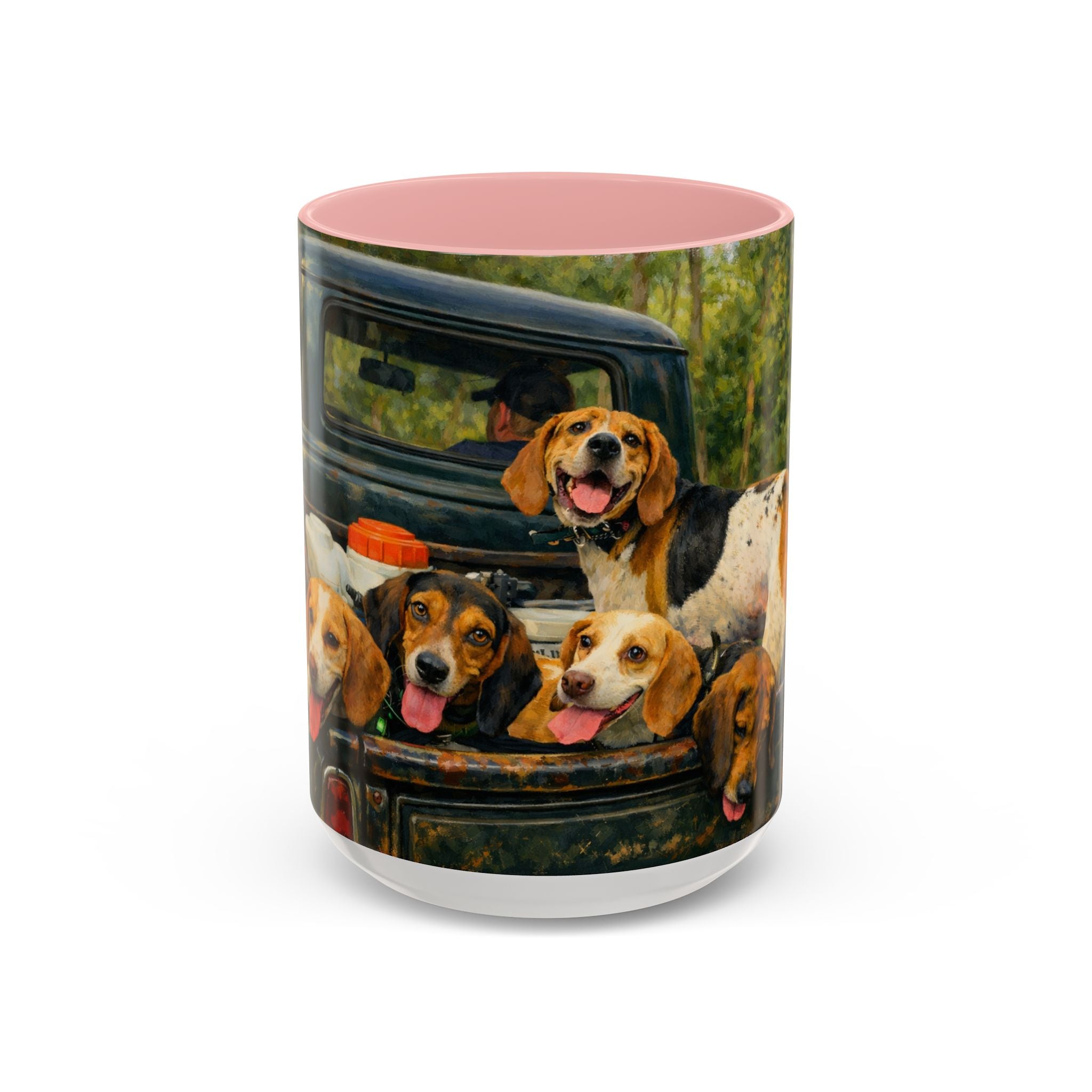Suzu's Beagle Pack Coffee Mug — Dogs in Truck Accent Ceramic Mug (11/15oz)