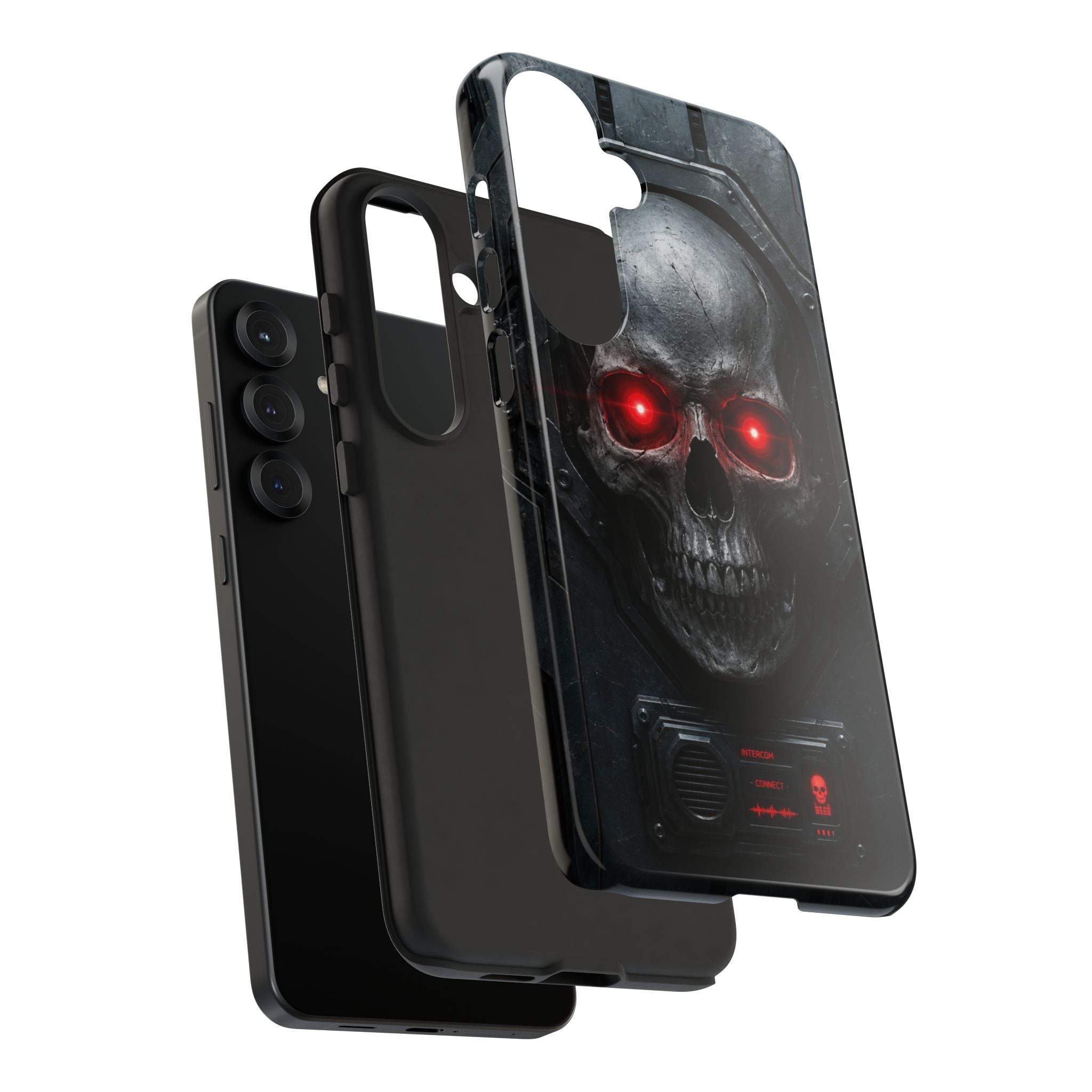 Skull Sentinel Phone Case — Red-Eyed Tactical Skull Protective Case