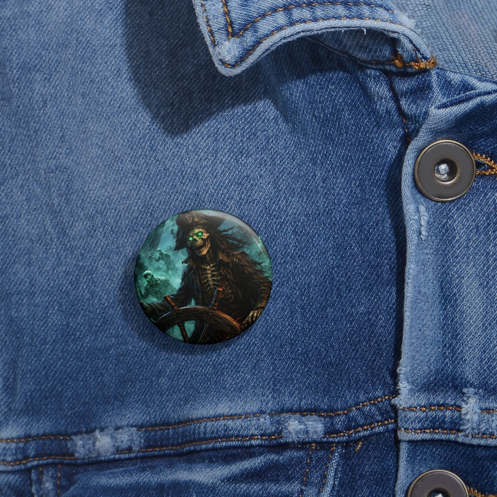 Skull Pirate Button Pin — Haunted Ghost Captain Enamel-Style Badge