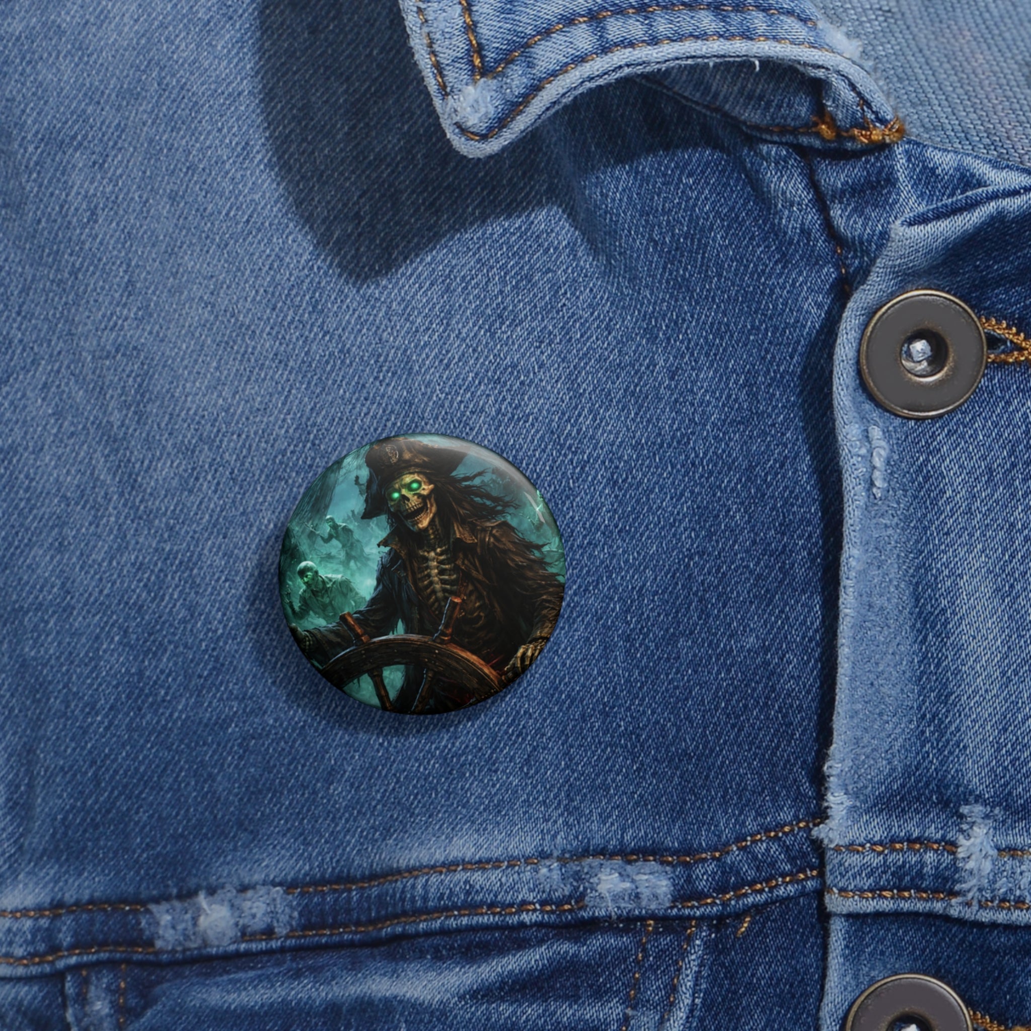 Skull Pirate Button Pin — Haunted Ghost Captain Enamel-Style Badge