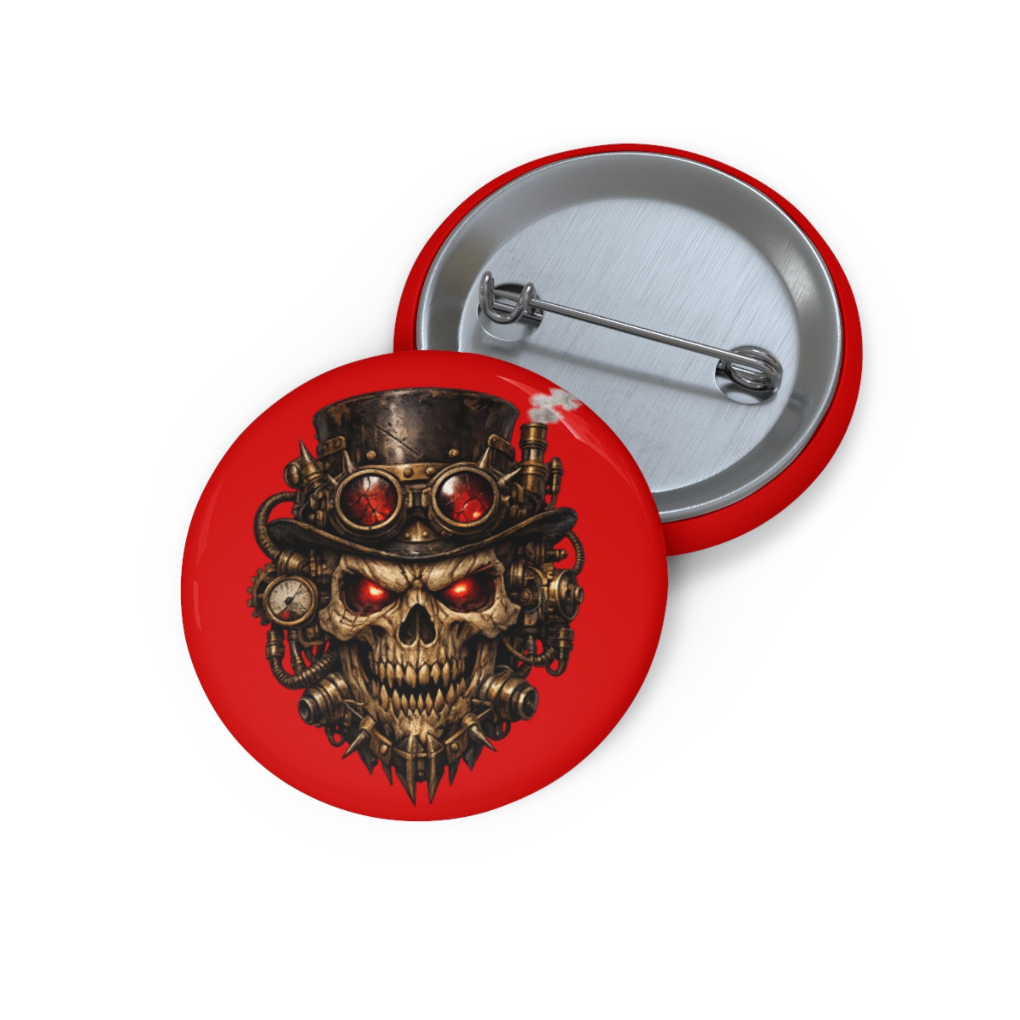 Skull Steampunk Pin Button — Red Gothic Skull Badge