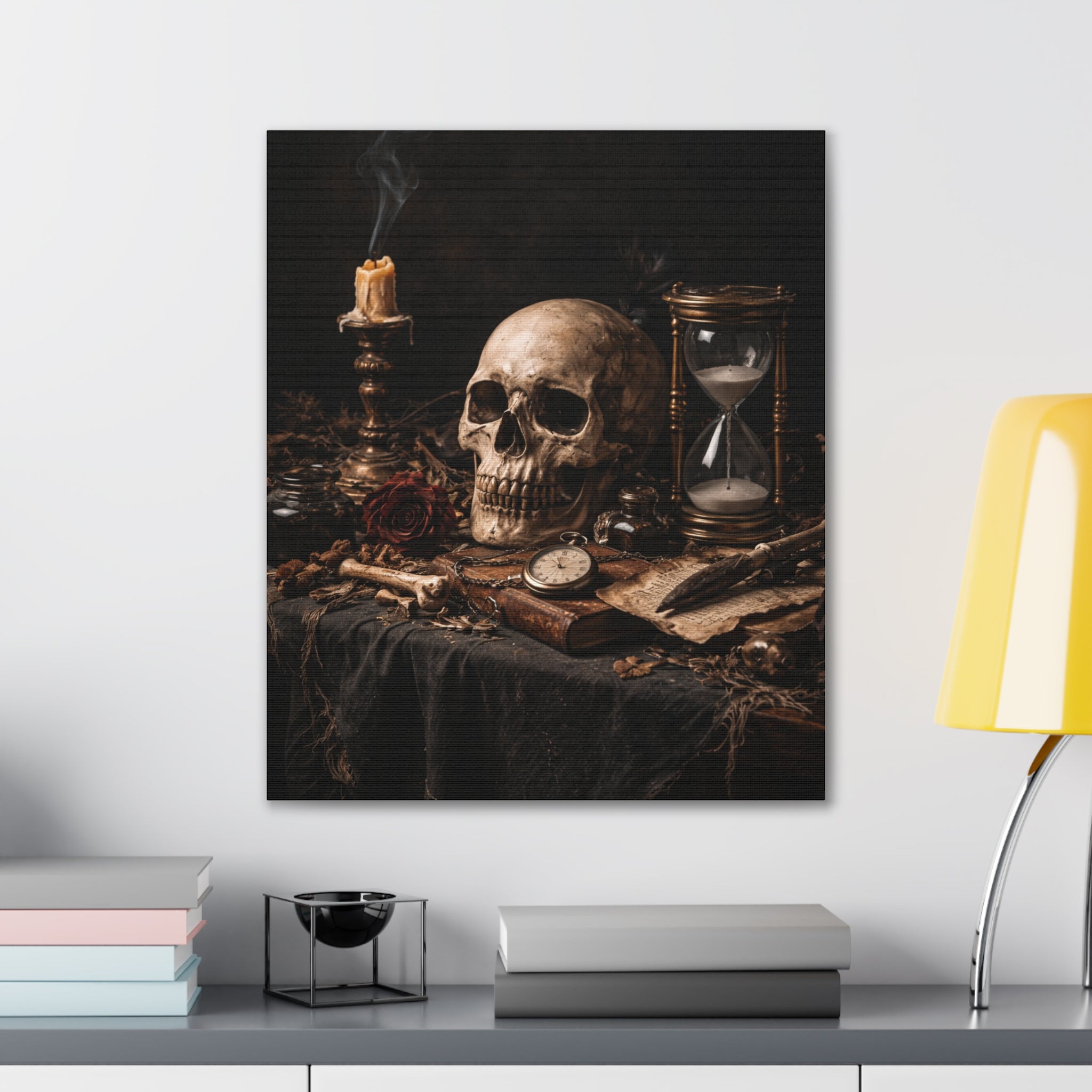 Memento Mori - Still Life Canvas — Skull, Hourglass & Candle Wall Art