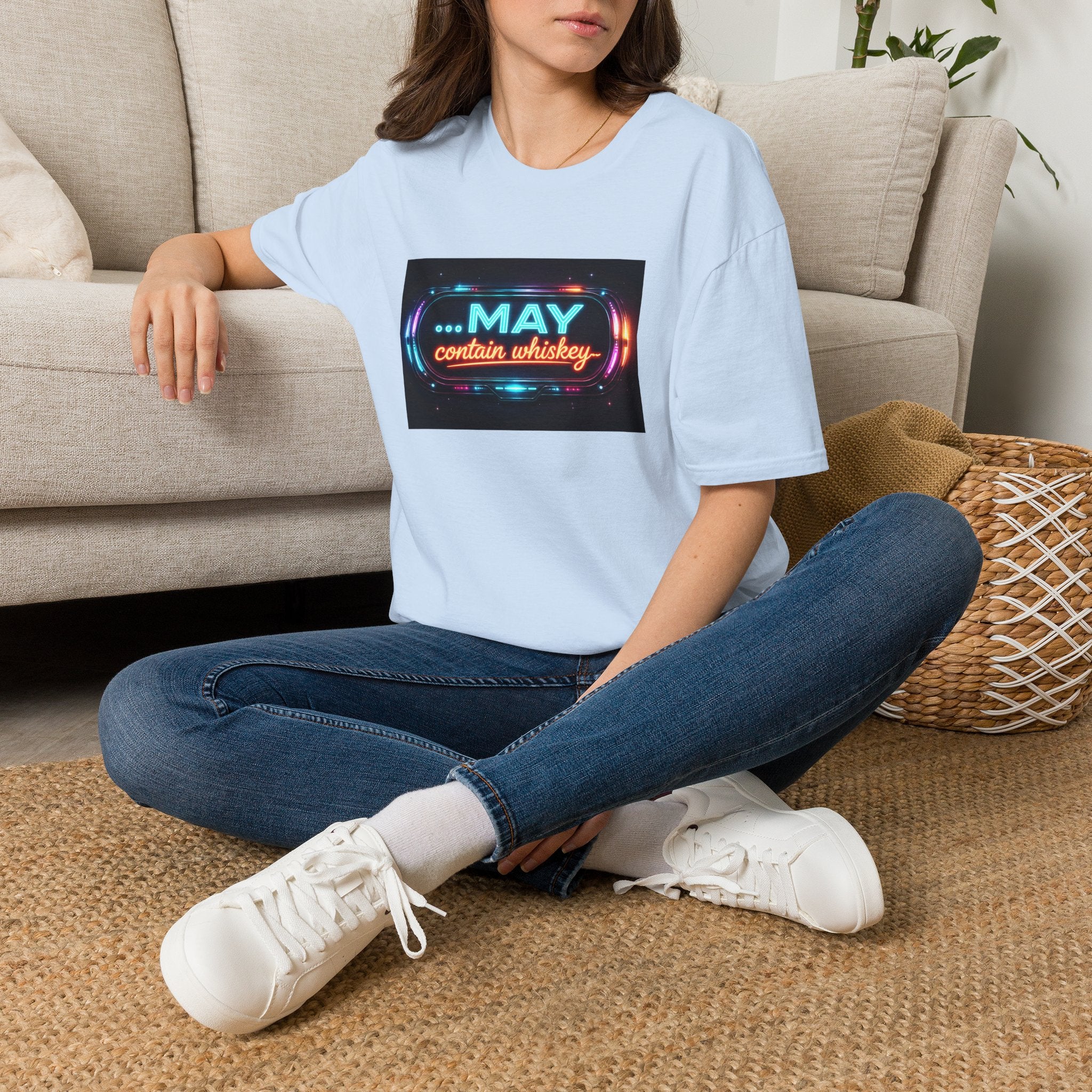 May Contain Whiskey T-Shirt – Funny Neon Retro Graphic Tee for Whiskey Lovers