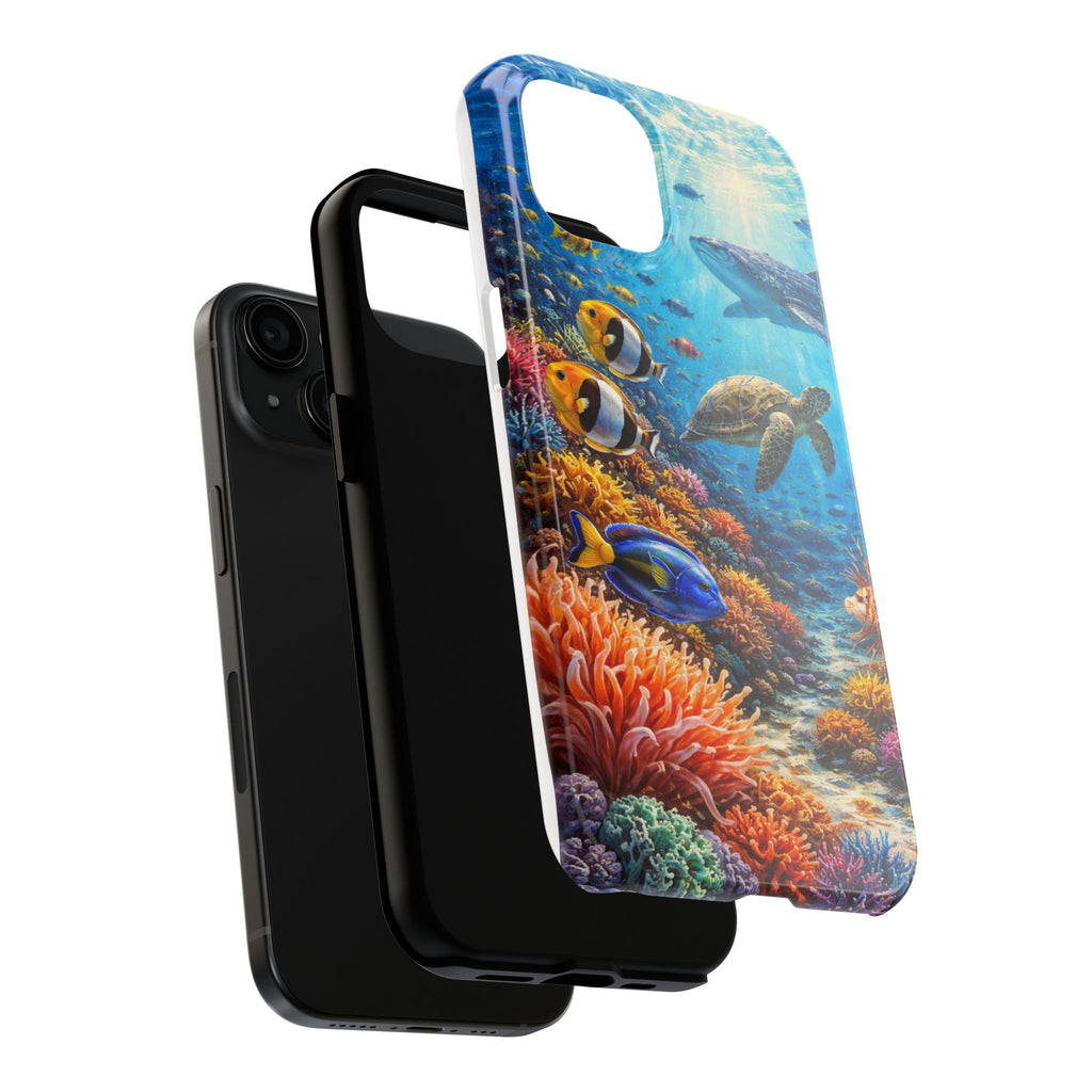 Ocean Reef Tough Phone Case — Colorful Sea Turtle & Tropical Fish Design
