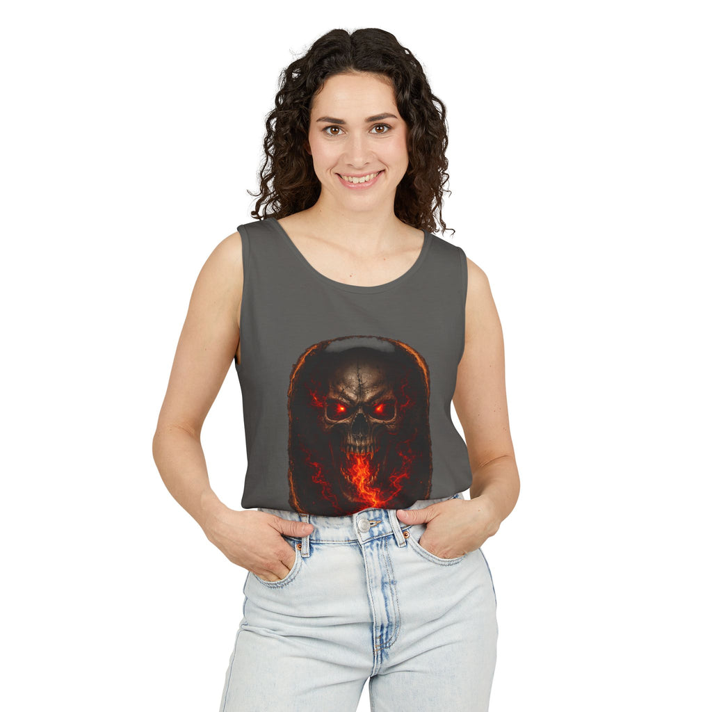Demon Skull Flame Tank Top — Horror Graphic Summer Tee