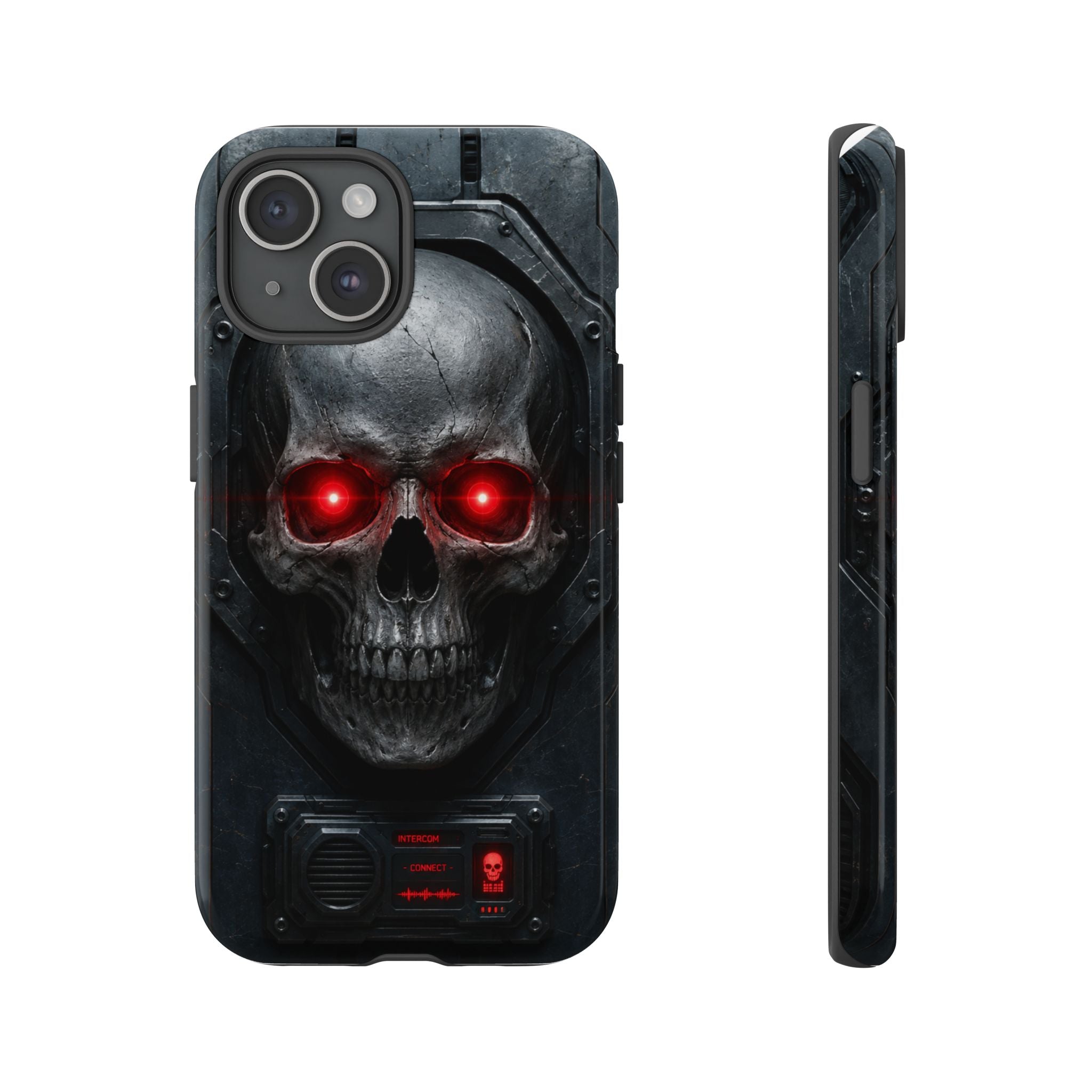 Skull Sentinel Phone Case — Red-Eyed Tactical Skull Protective Case