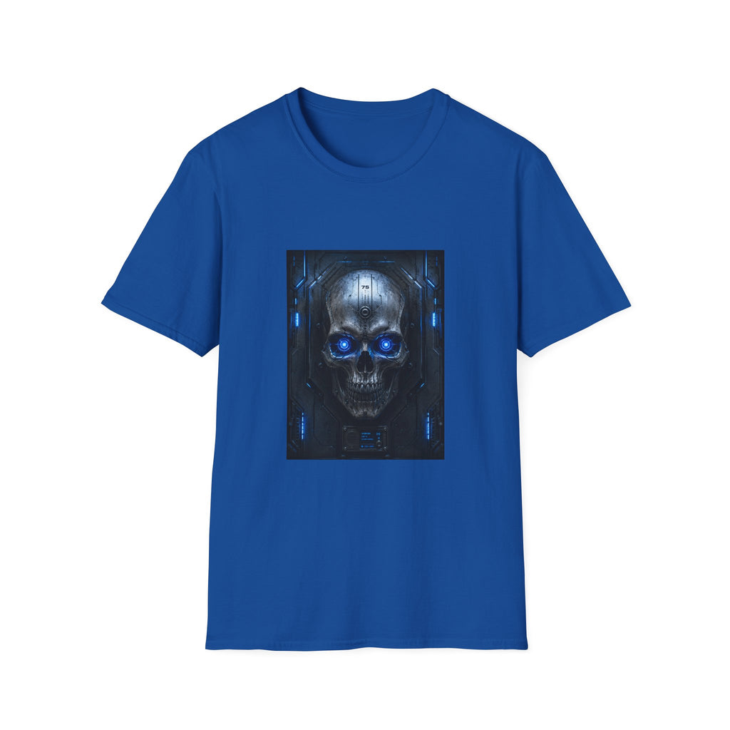 Skull Cyberpunk T-Shirt — Blue Glowing Skull Sci‑Fi Graphic Tee