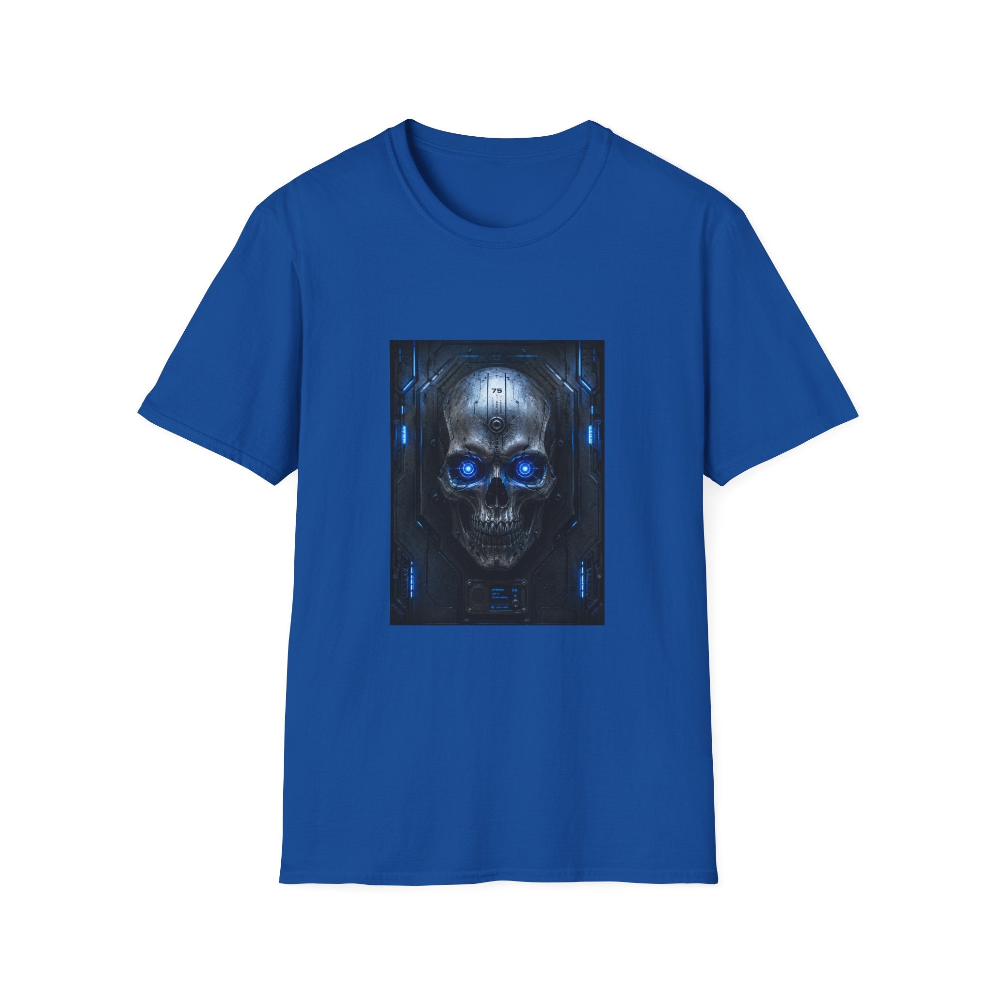 Skull Cyberpunk T-Shirt — Blue Glowing Skull Sci‑Fi Graphic Tee