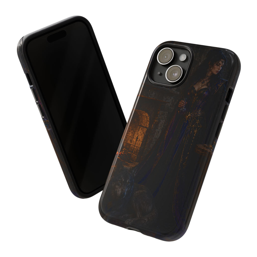 Gothic Witch Phone Case — Dark Fantasy Wolf & Fireplace Tough Case
