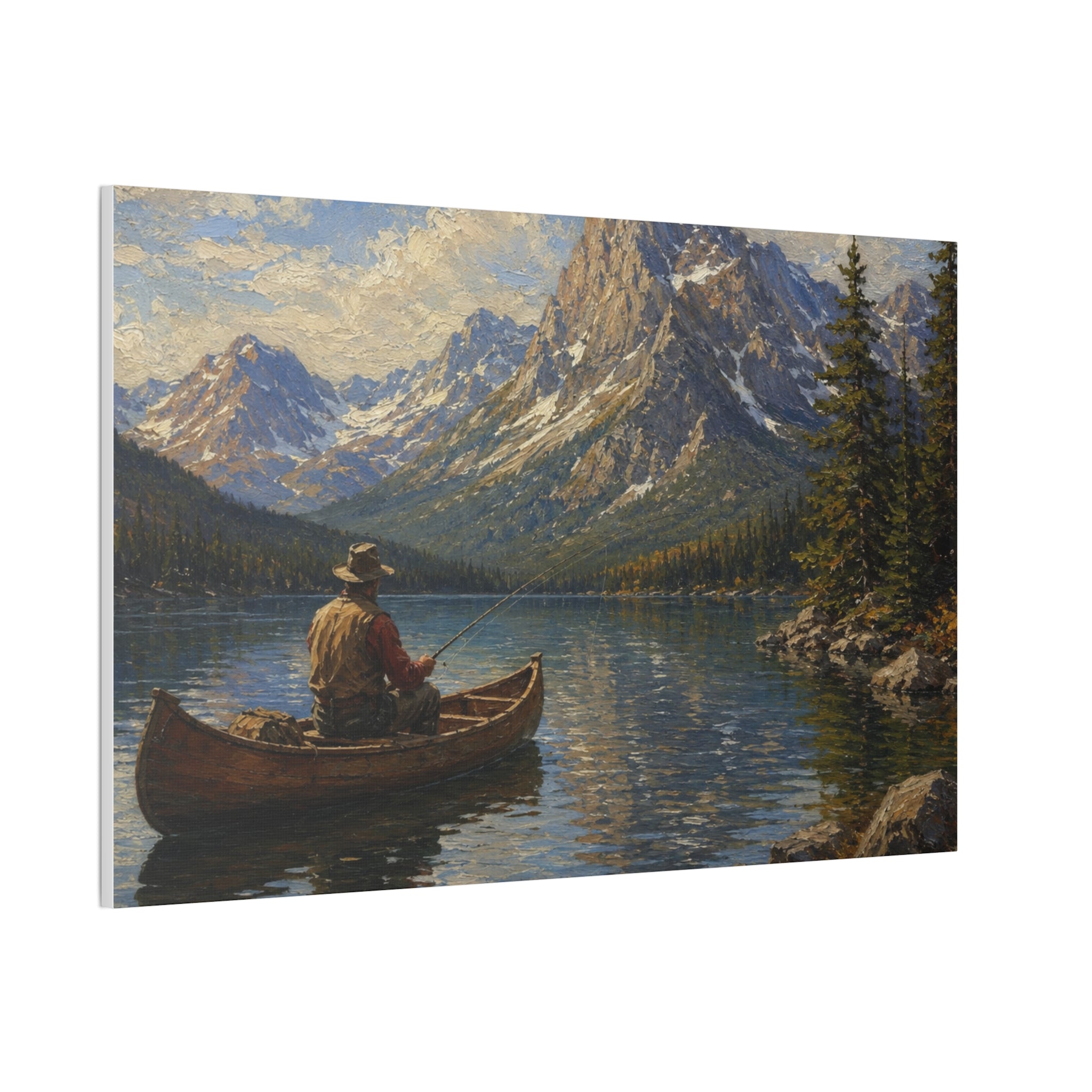 Mountain Lake Canoe Canvas Print