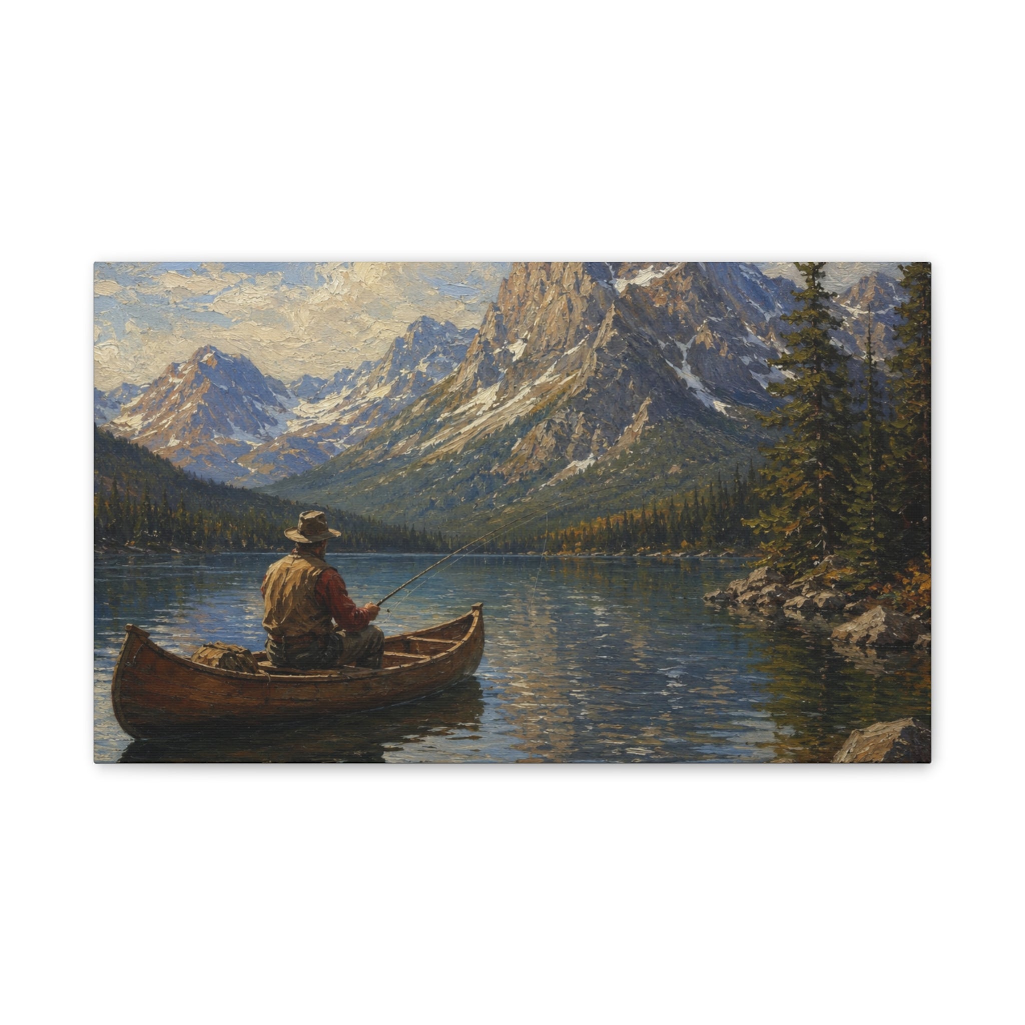 Mountain Lake Canoe Canvas Print