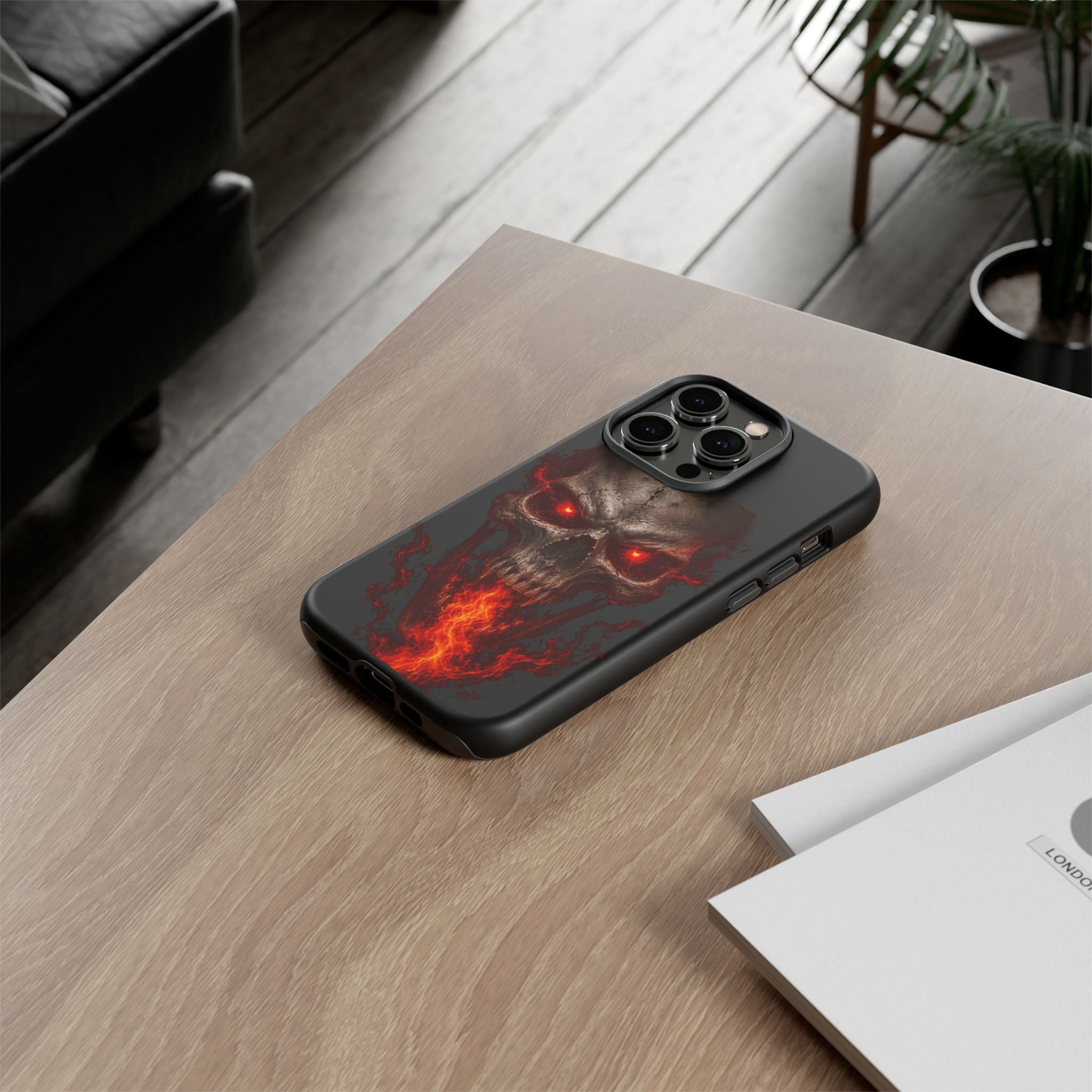 Flaming Skull Tough Case — Heavy-Duty Phone Case with Red-Eye Skull Design