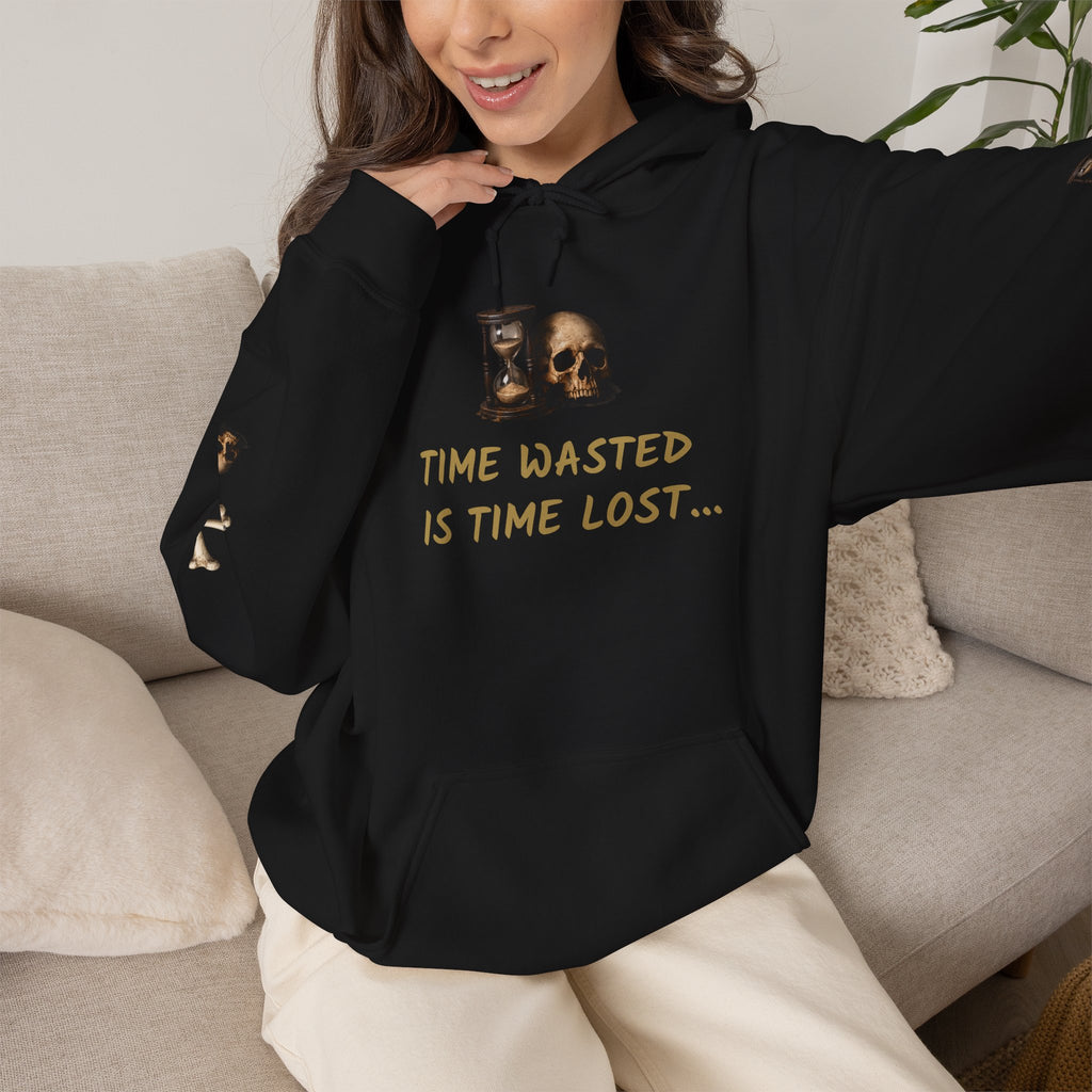 Premium Motorcycle Hoodie - "Time Wasted Is Time Lost" Skull & Crossbones Biker Pullover