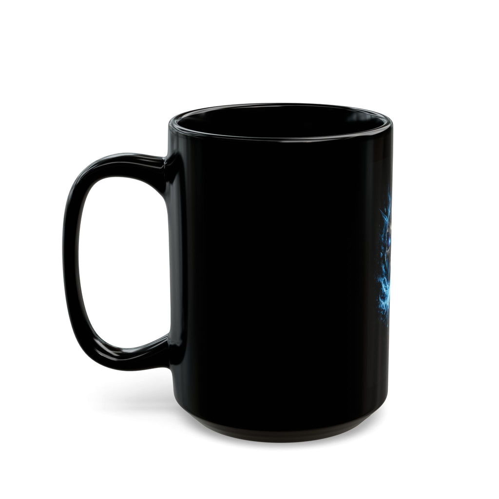 Blue Flame Skull Black Mug — Gothic Coffee Cup for Bikers, Metalheads & Halloween (11oz/15oz)