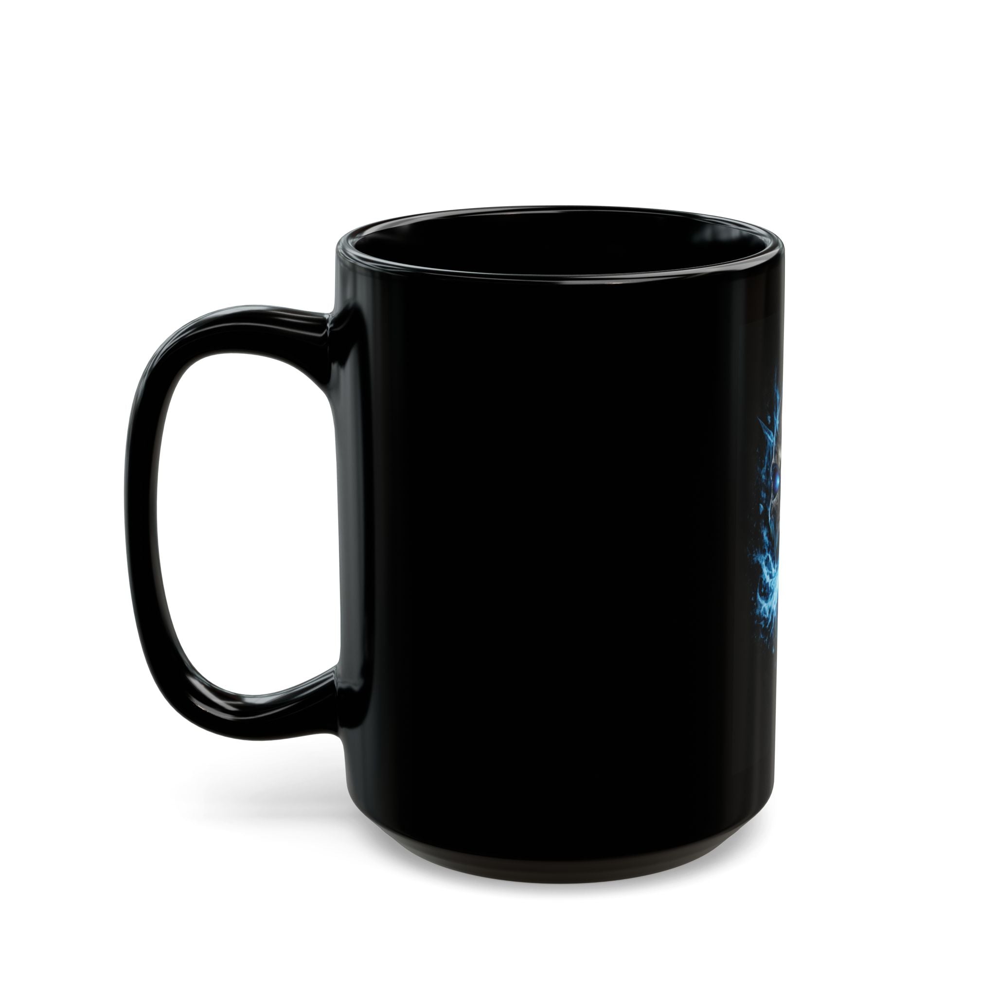 Blue Flame Skull Black Mug — Gothic Coffee Cup for Bikers, Metalheads & Halloween (11oz/15oz)