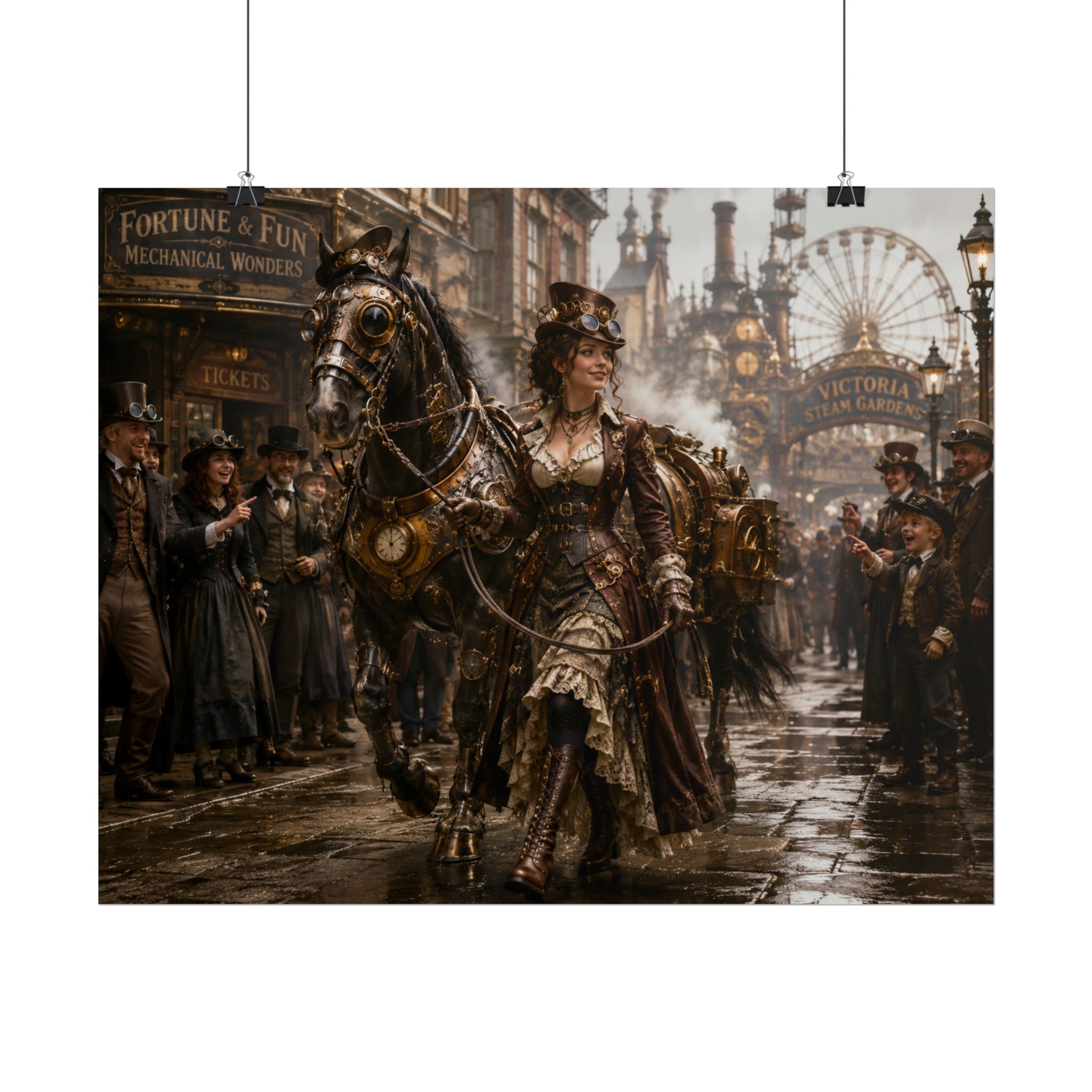 Steampunk City Parade Poster — Victorian Fantasy Rolled Art Print
