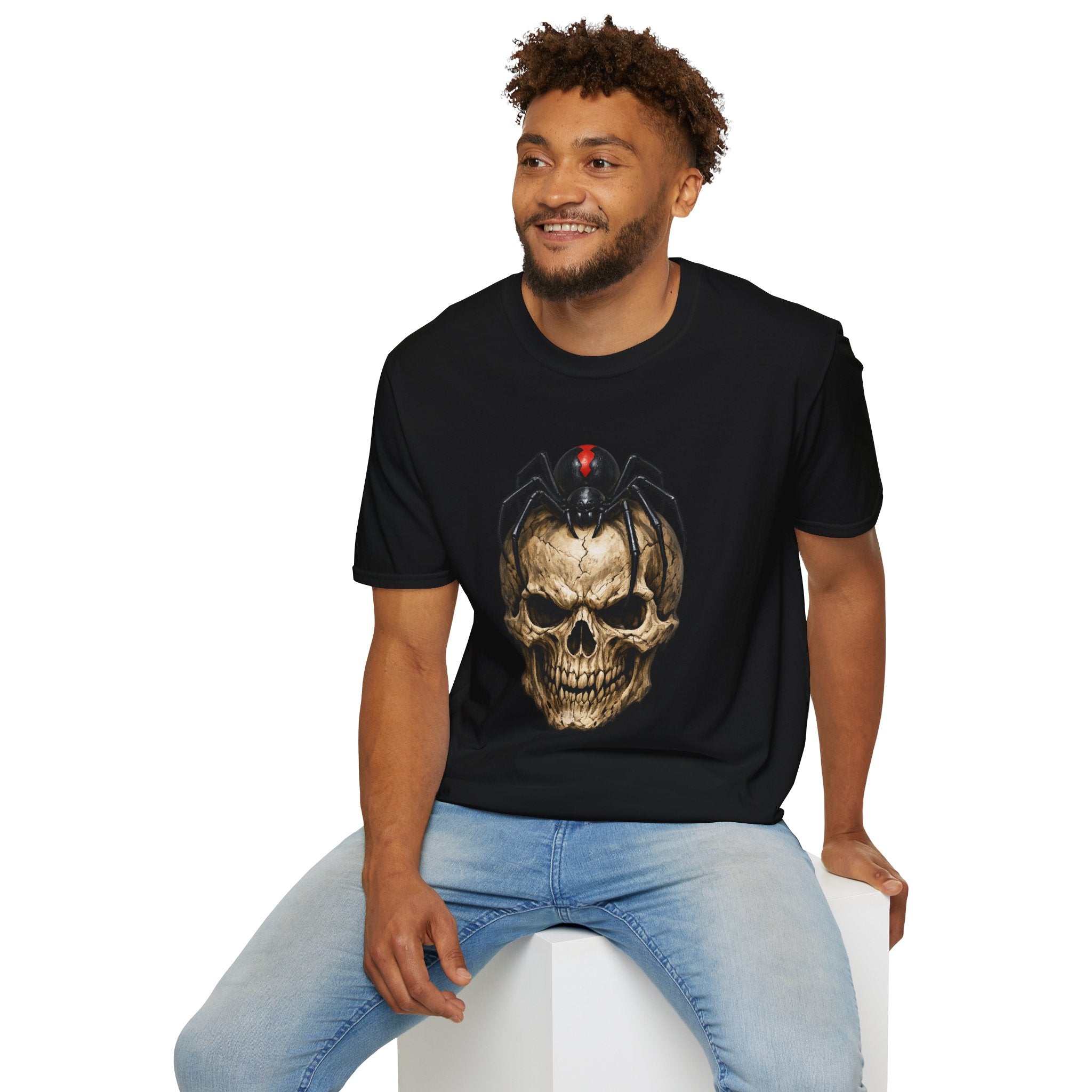 Skull with Black Widow Spider Graphic Gothic T-Shirt
