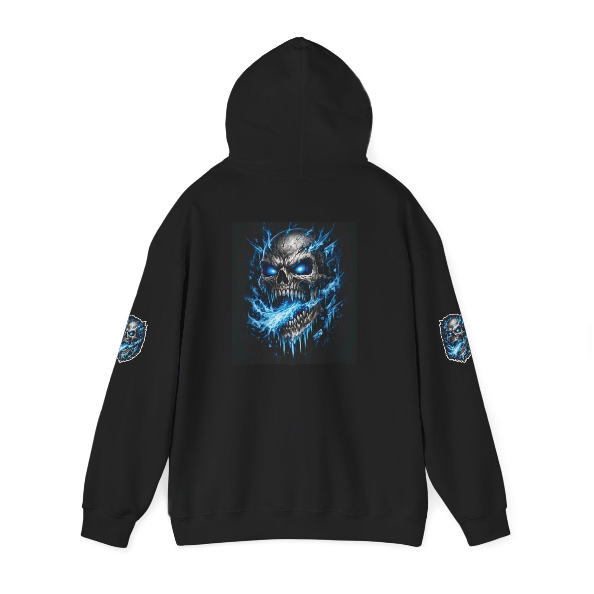 Premium Skull Hoodie — Blue Cyber Skull Graphic Pullover