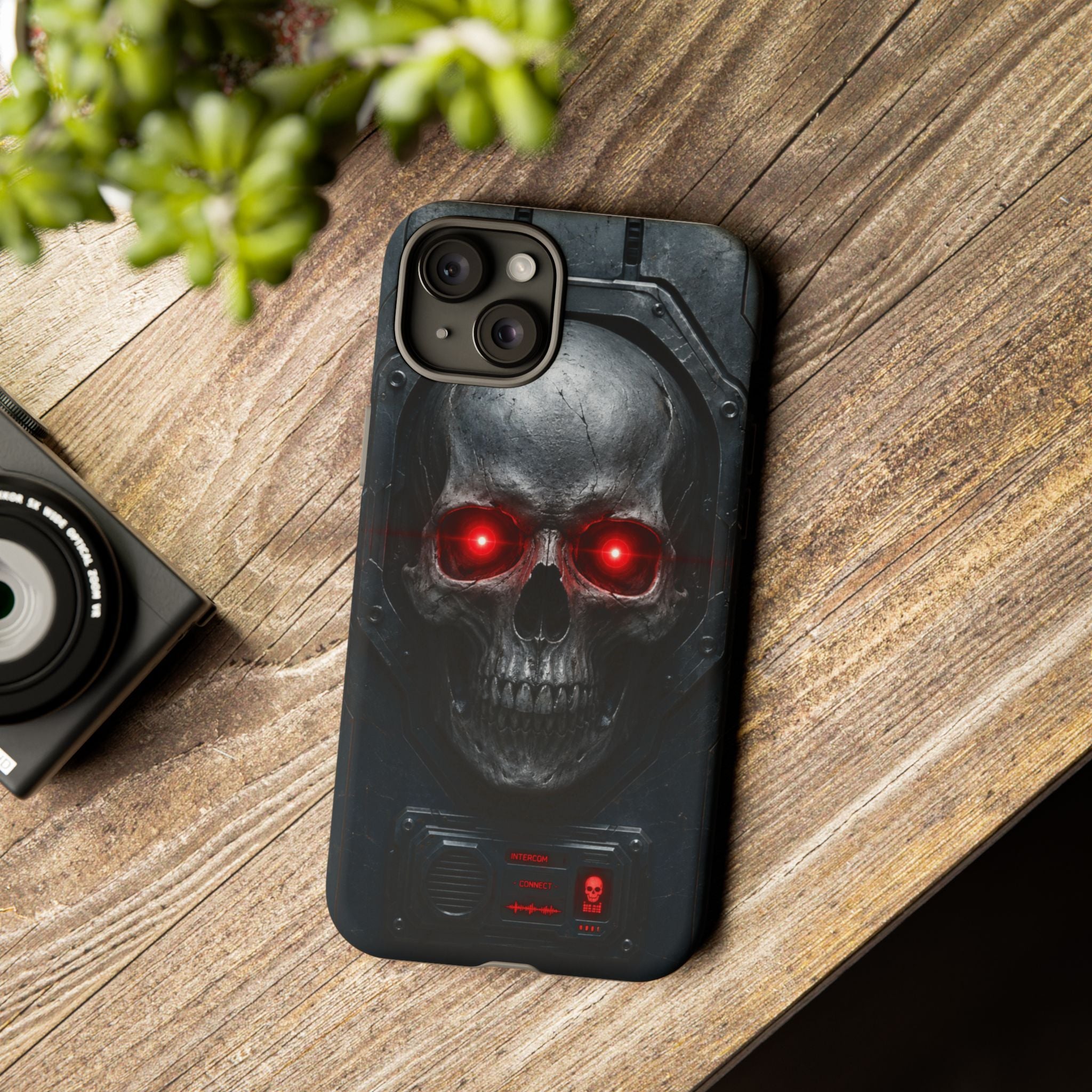 Skull Sentinel Phone Case — Red-Eyed Tactical Skull Protective Case