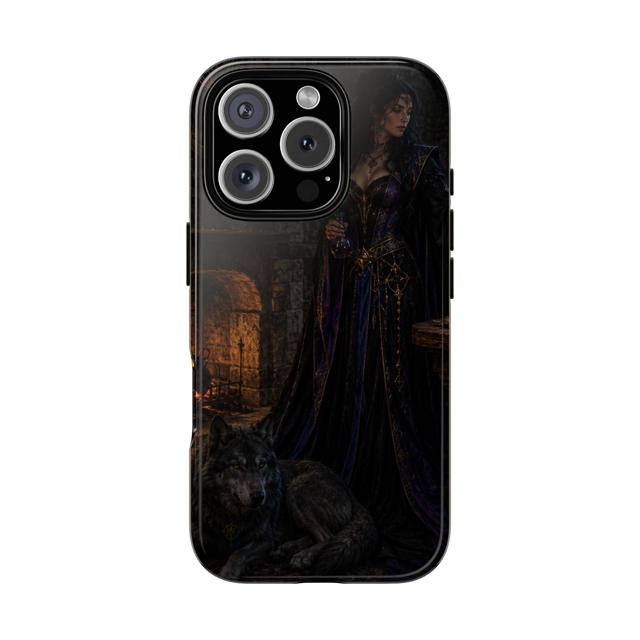 Gothic Witch Phone Case — Dark Fantasy Wolf & Fireplace Tough Case