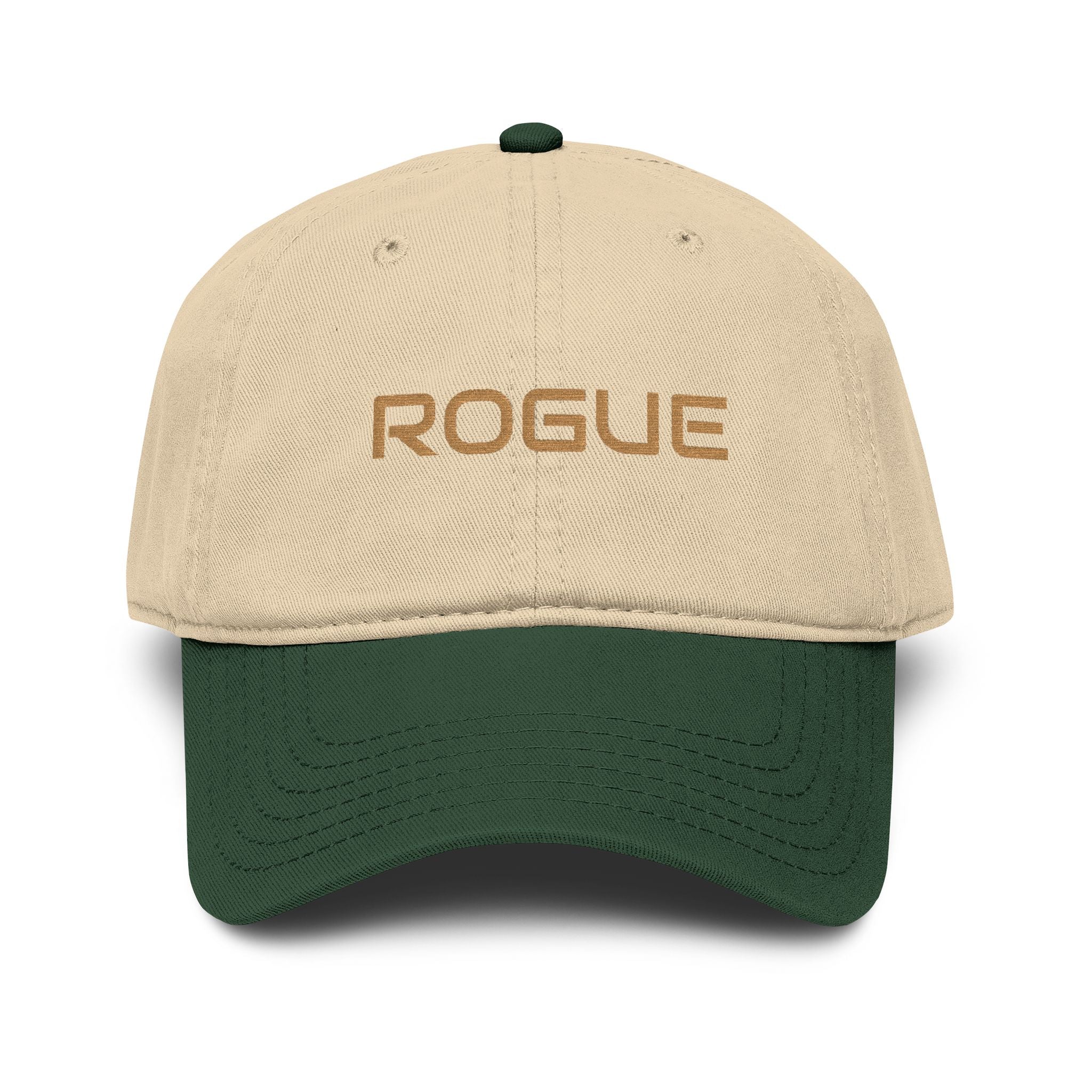 Rogue Embroidered Washed Baseball Cap — Vintage Gray Dad Hat with Gold Stitching