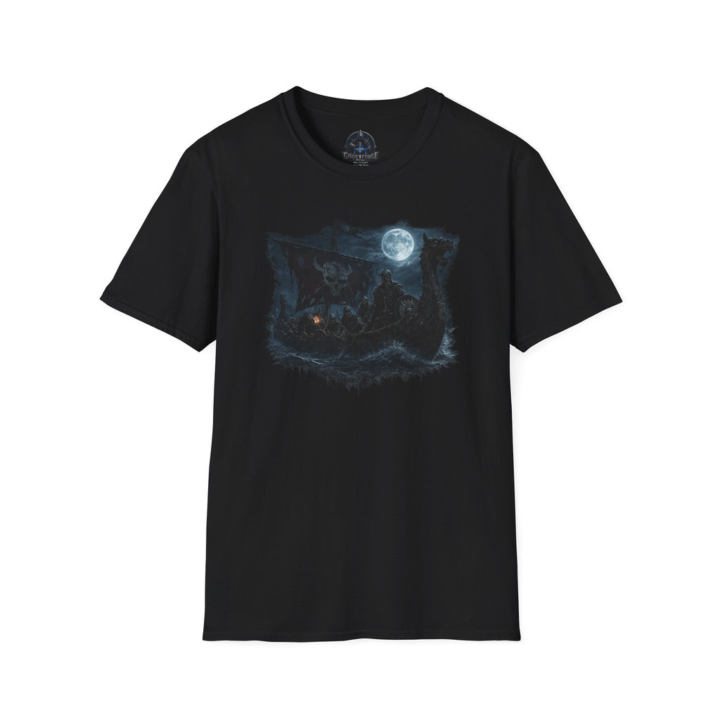 Moonlit Viking Ghost Ship T-Shirt — Nordic Fantasy Graphic Tee