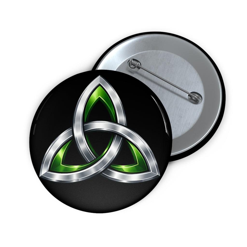Celtic Trinity Pin Button — Silver & Green Triquetra Enamel Badge
