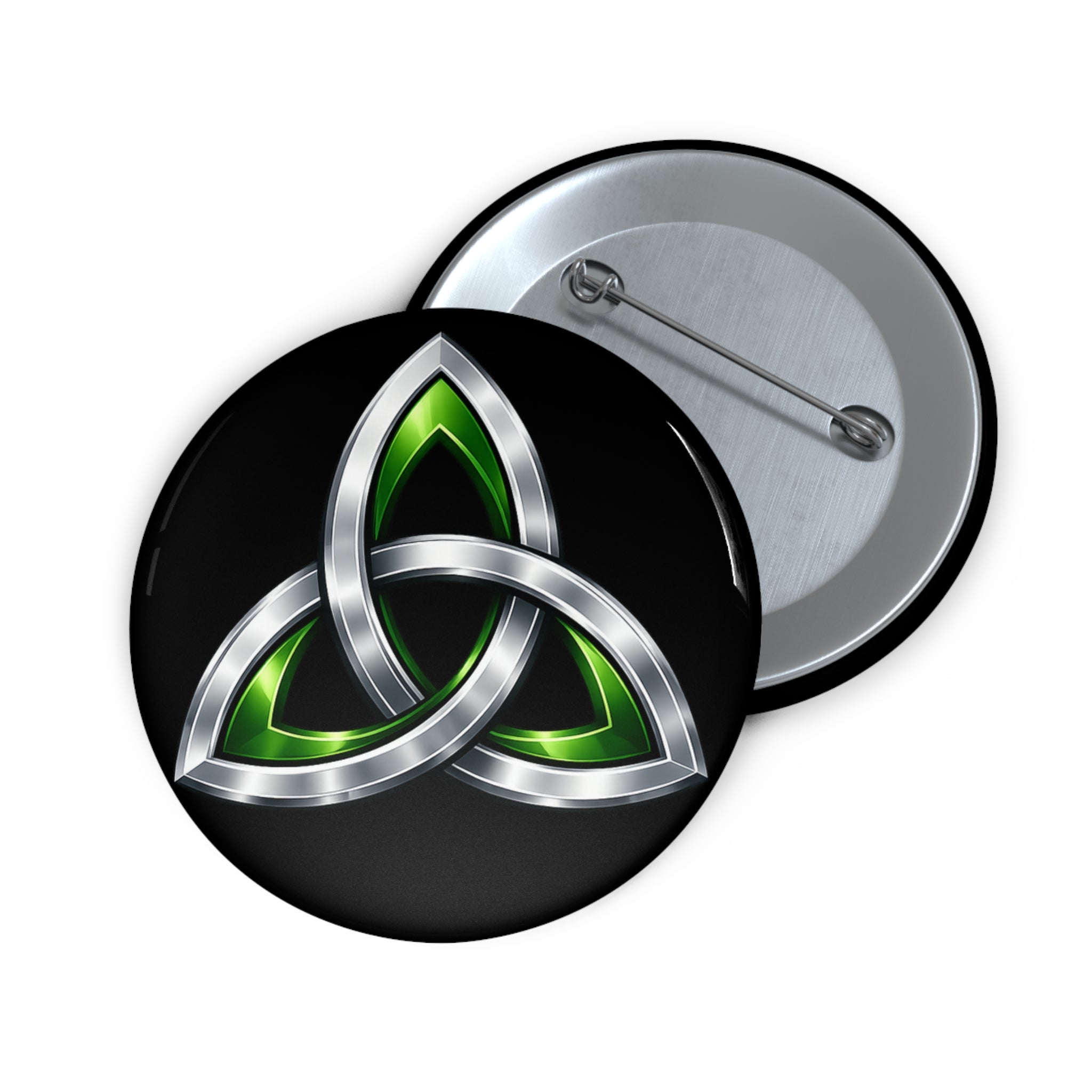 Celtic Trinity Pin Button — Silver & Green Triquetra Enamel Badge