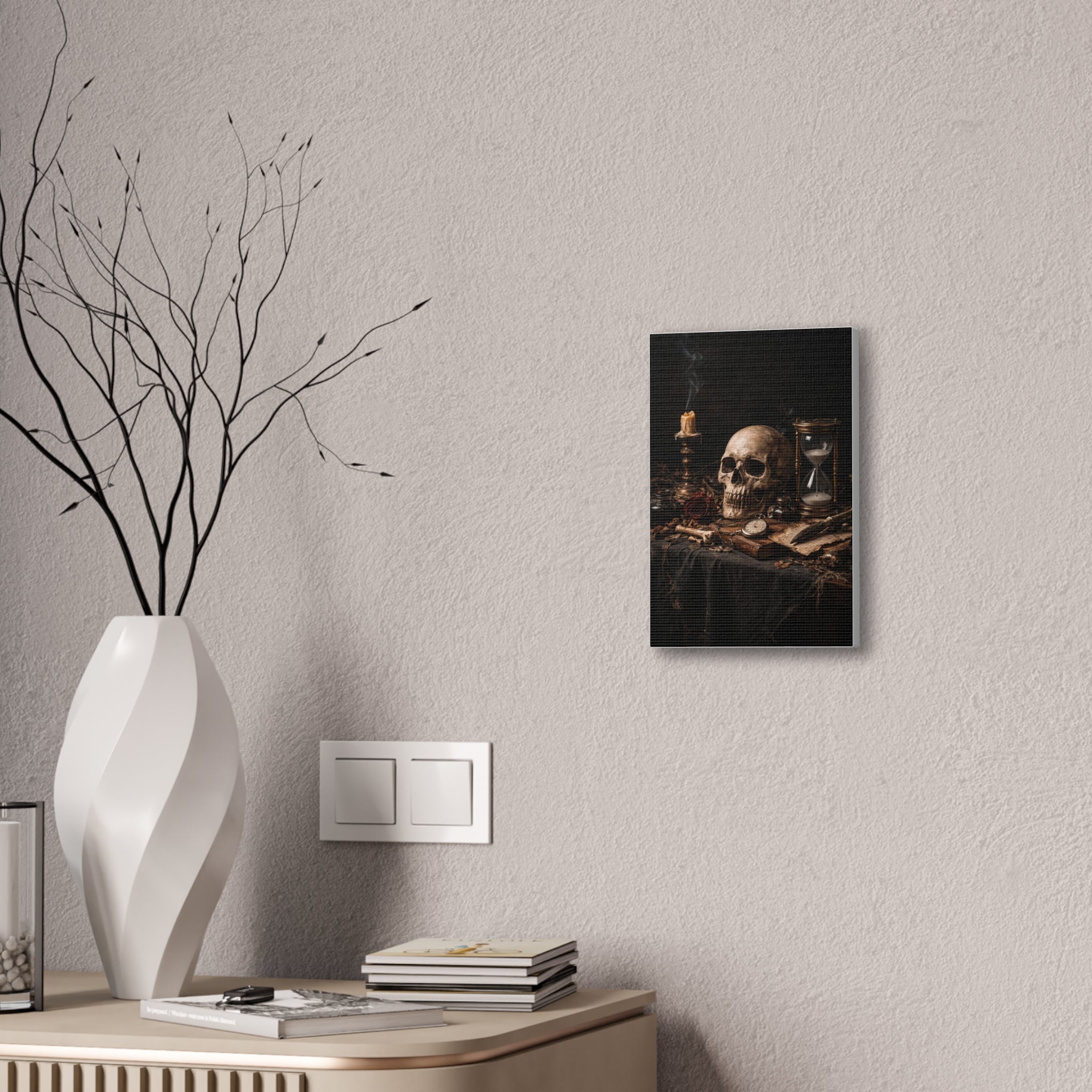 Memento Mori - Still Life Canvas — Skull, Hourglass & Candle Wall Art