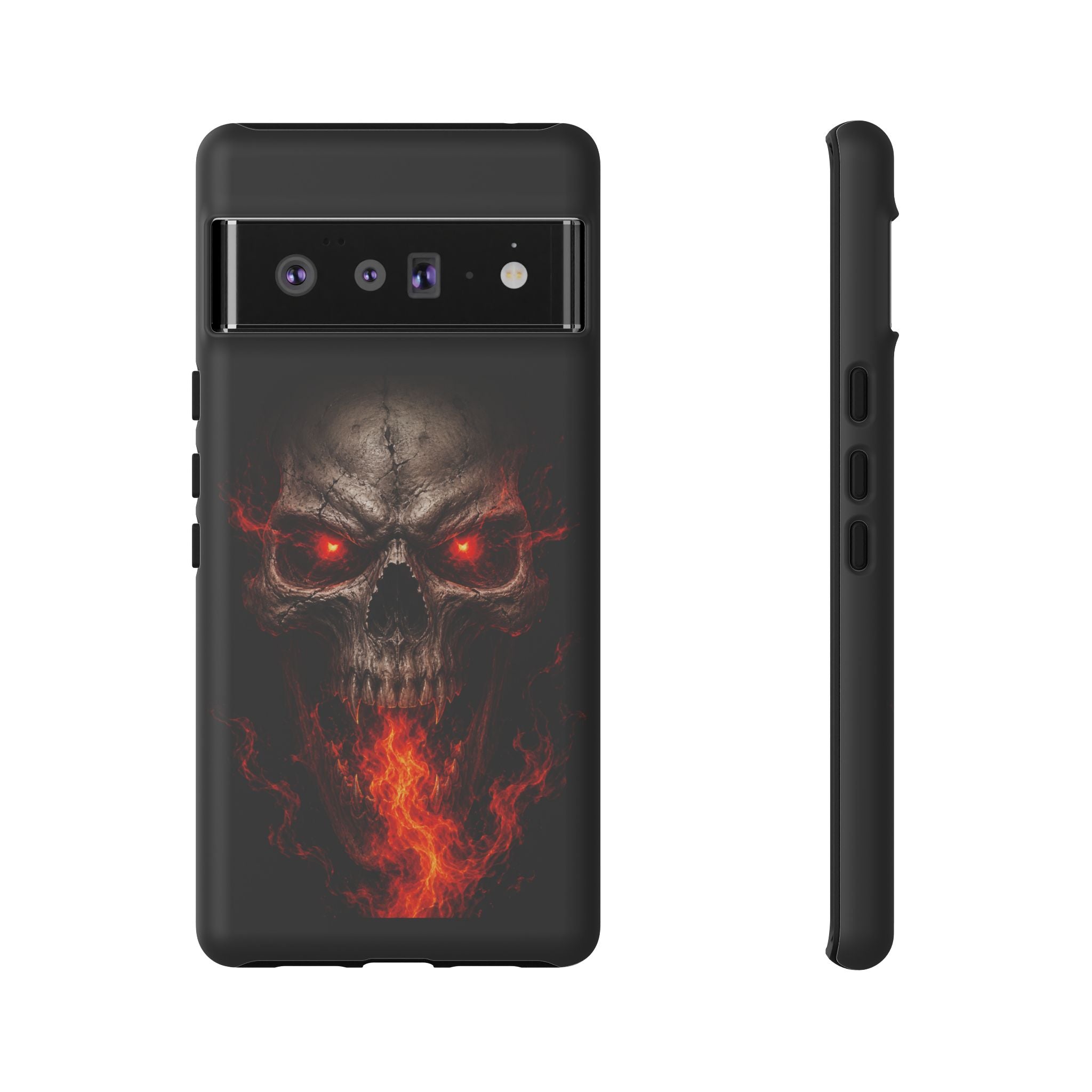 Flaming Skull Tough Case — Heavy-Duty Phone Case with Red-Eye Skull Design